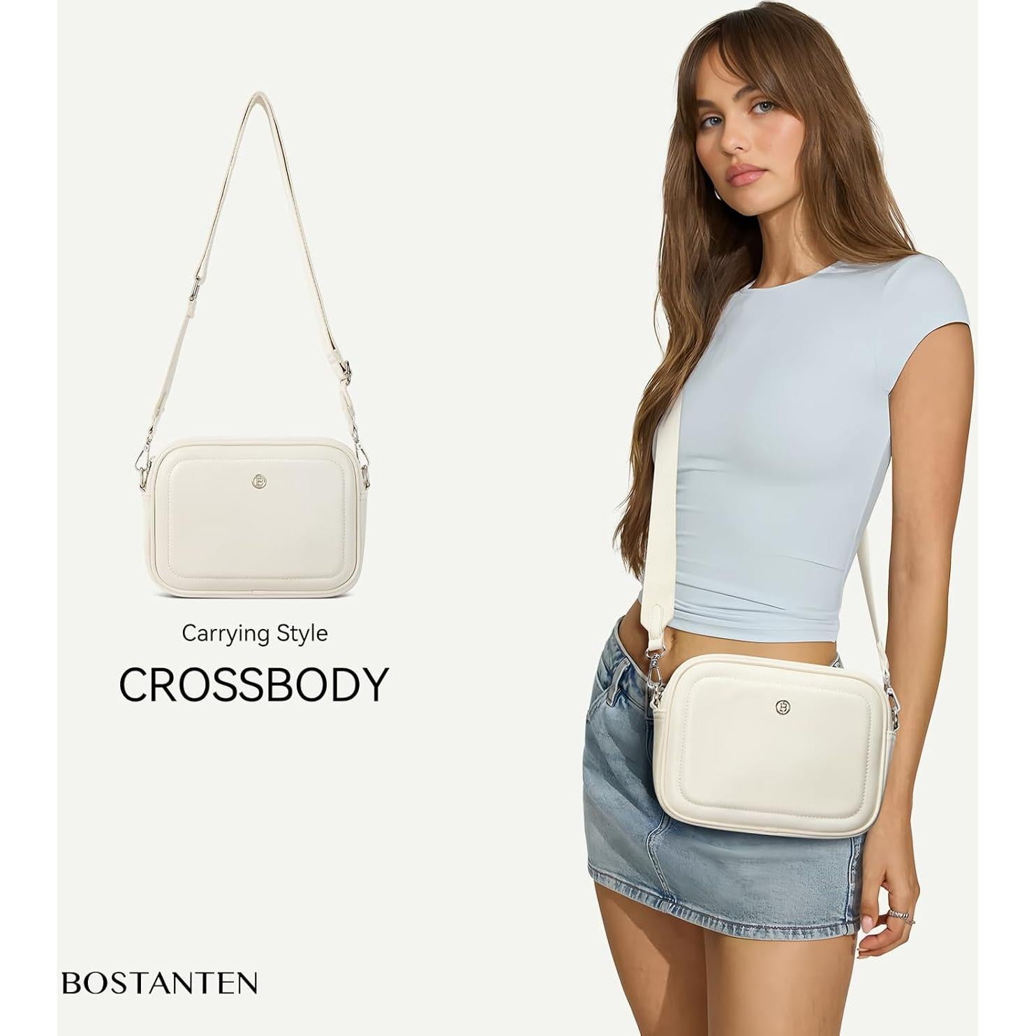 Bolso Cruzado BOSTANTEN de Cuero Vegano para Mujeres - Blanco y Beige