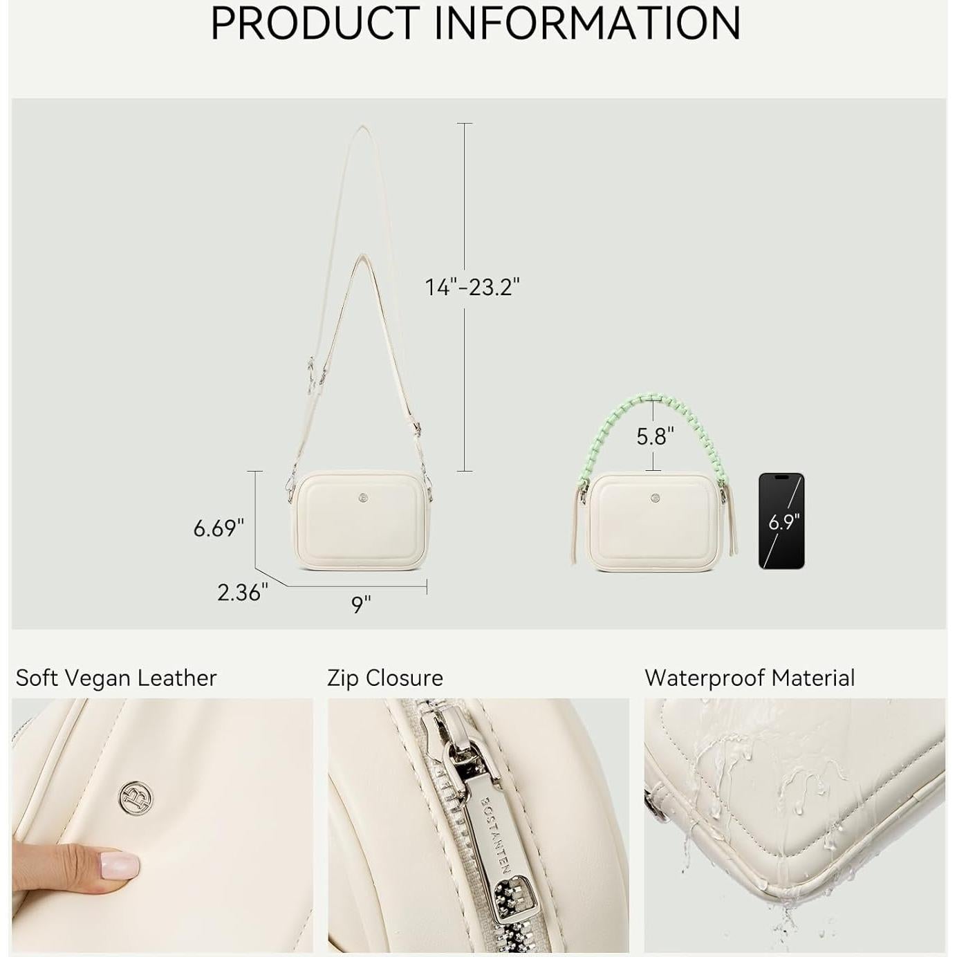 Bolso Cruzado BOSTANTEN de Cuero Vegano para Mujeres - Blanco y Beige