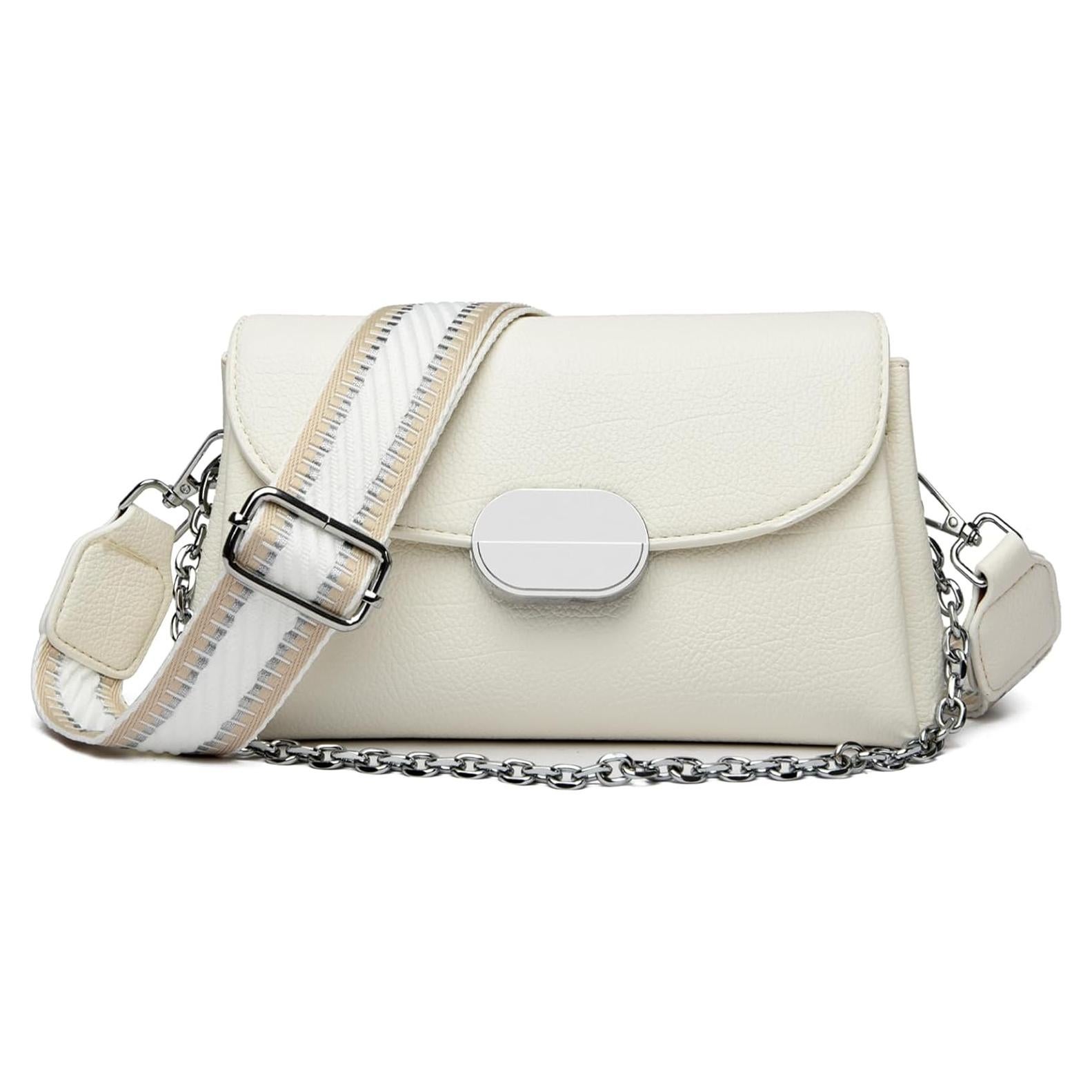 Bolsa Cruzada Eslcorri de Cuero para Mujeres - Blanco - 24.9x13x9.9 cm