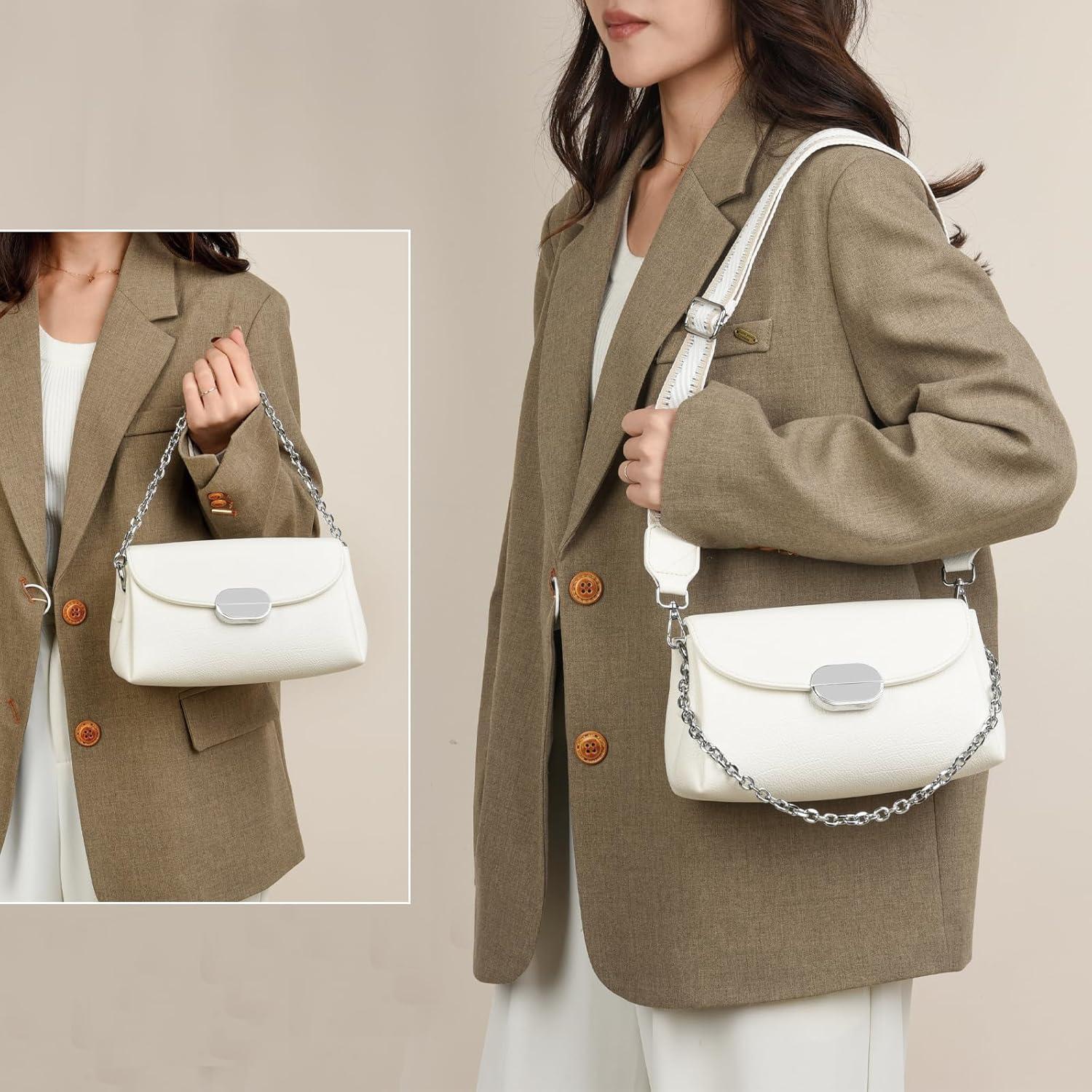 Bolsa Cruzada Eslcorri de Cuero para Mujeres - Blanco - 24.9x13x9.9 cm