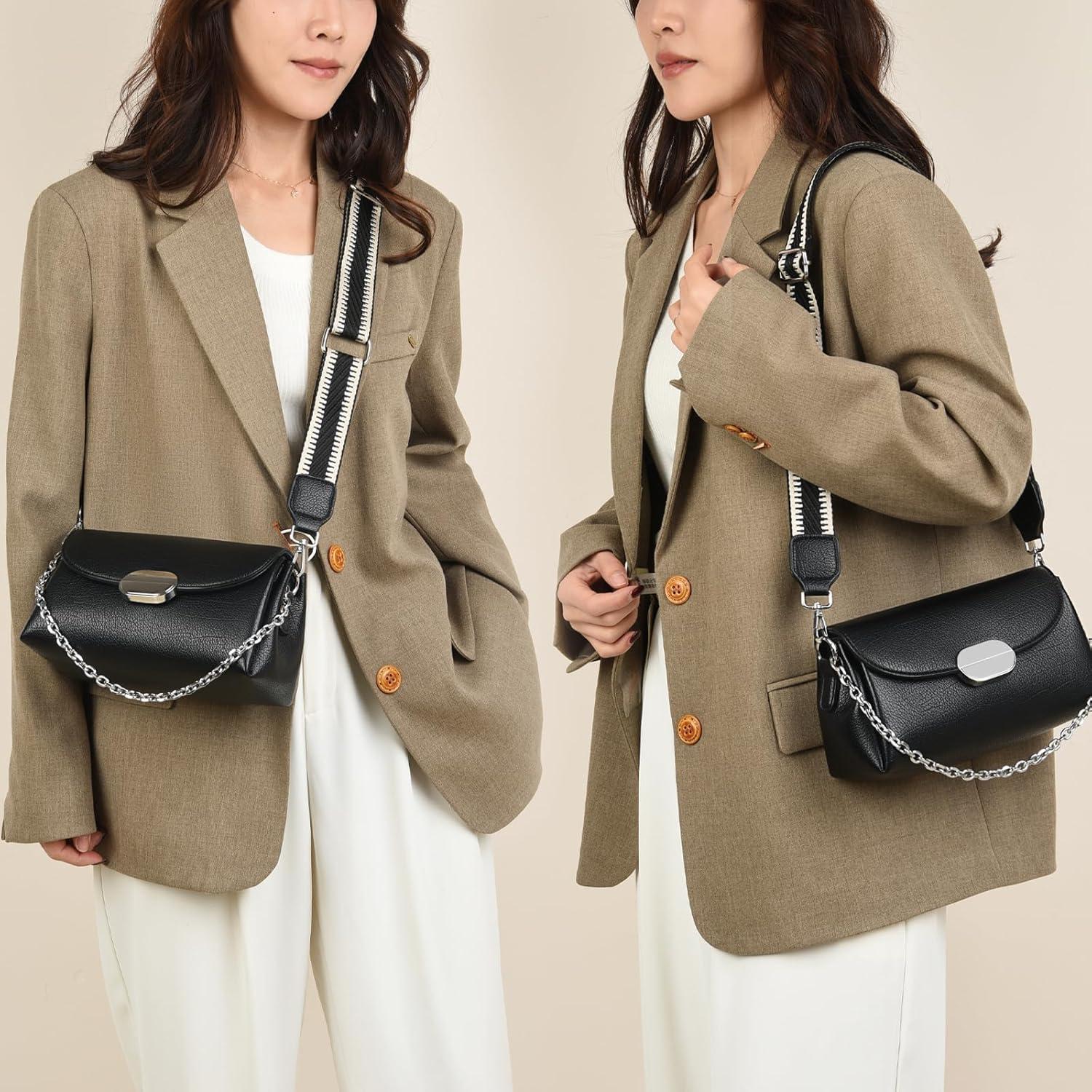 Bolsa Cruzada Eslcorri de Cuero para Mujeres - Blanco - 24.9x13x9.9 cm