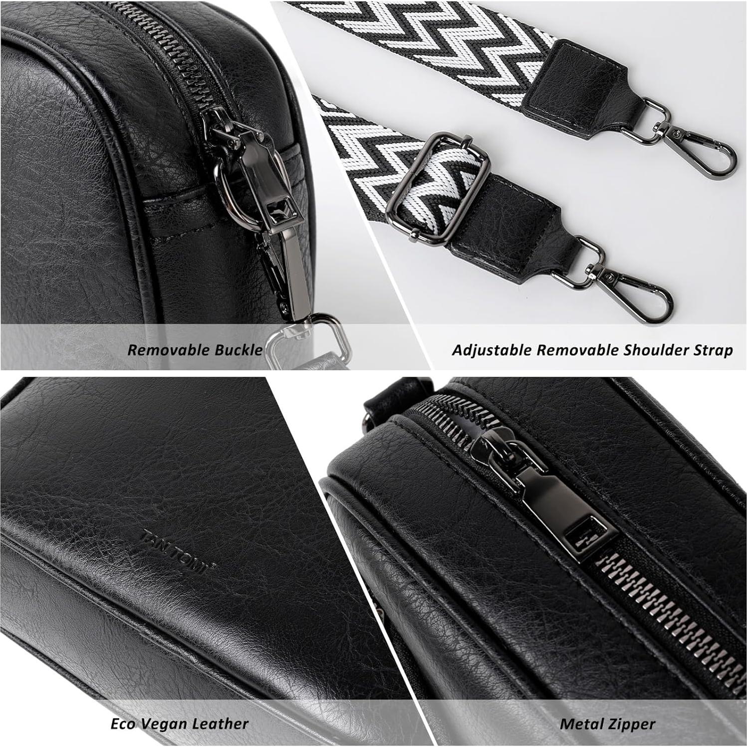 Bolso Cruzado TANTOMI para Mujeres de Cuero Vegano Negro 23x17x8cm