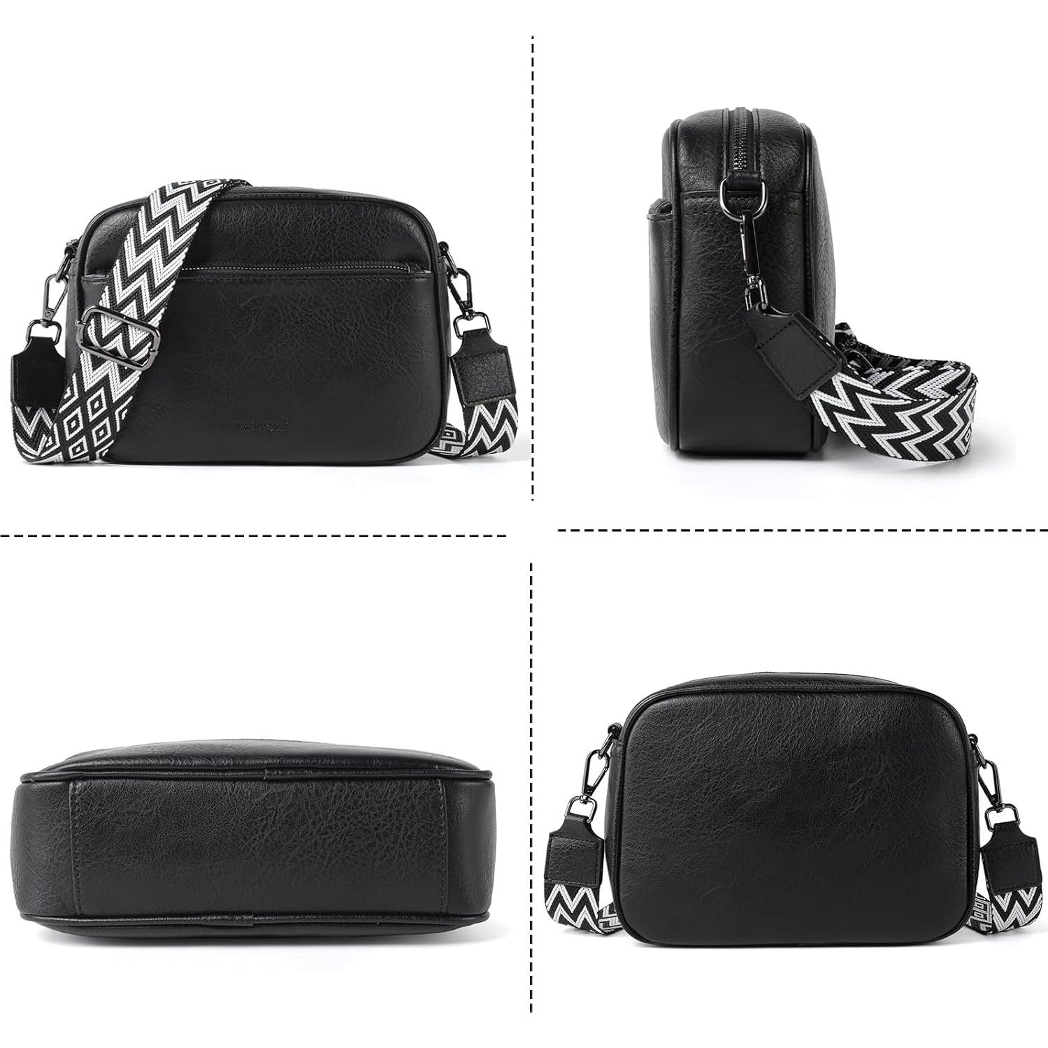 Bolso Cruzado TANTOMI para Mujeres de Cuero Vegano Negro 23x17x8cm