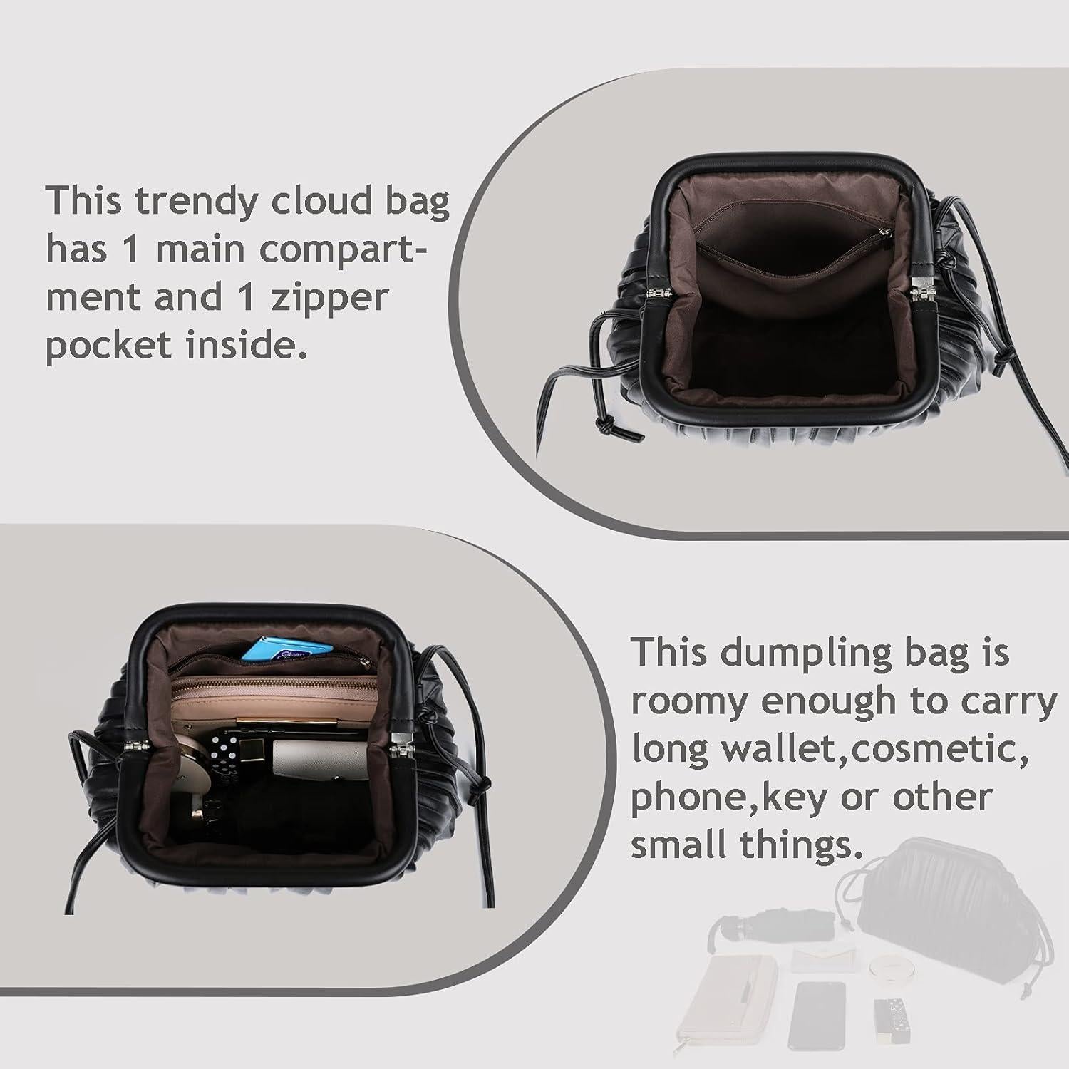 Bolso de Mano Glitzall Negro con Correa Desmontable 28x19cm