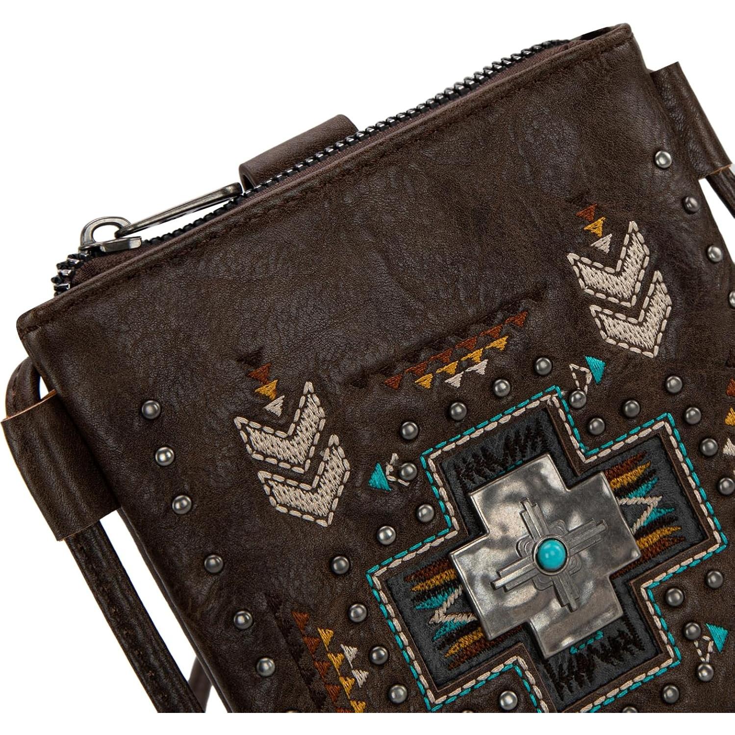 Cartera Cruzada Montana West para Mujeres con Flecos Café