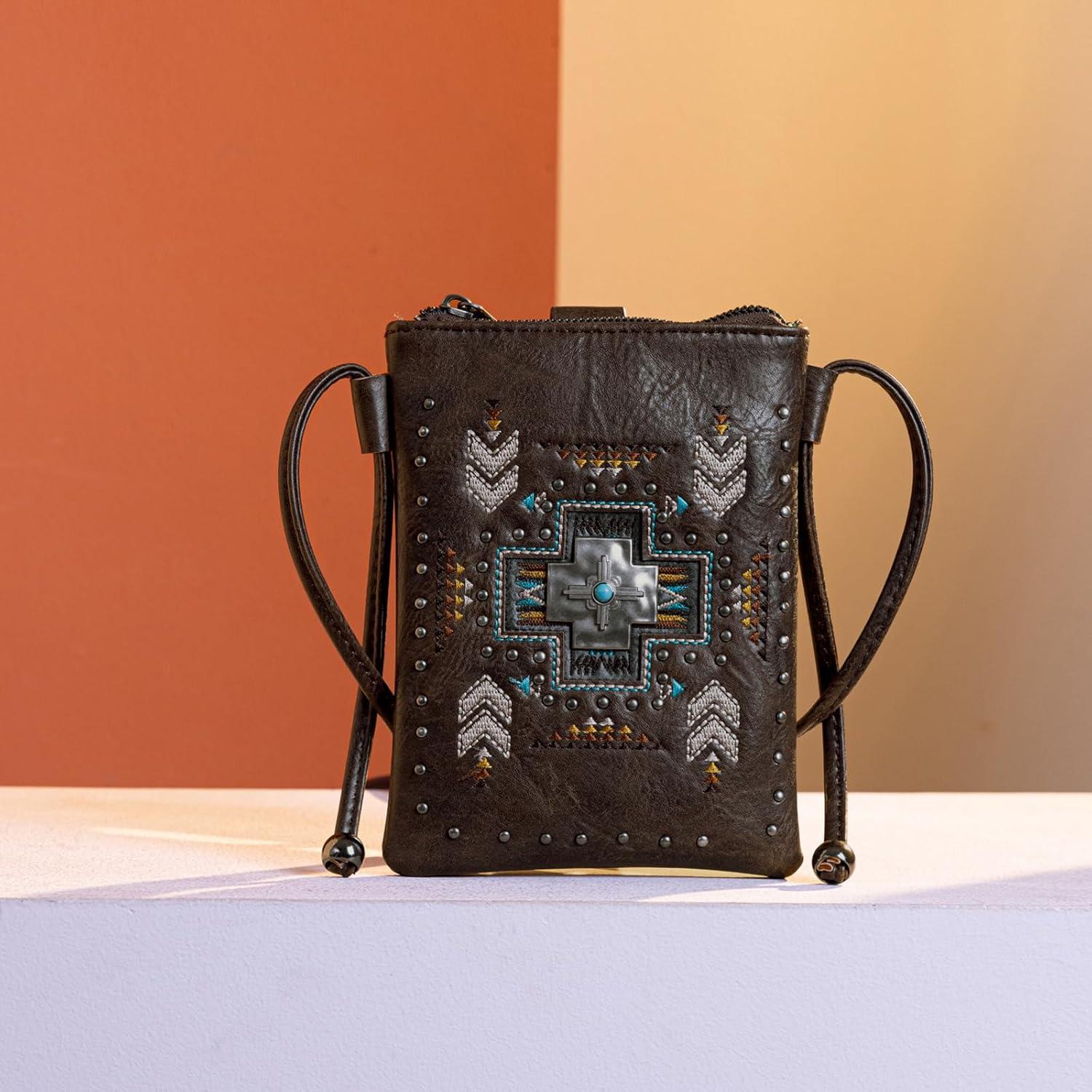 Cartera Cruzada Montana West para Mujeres con Flecos Café