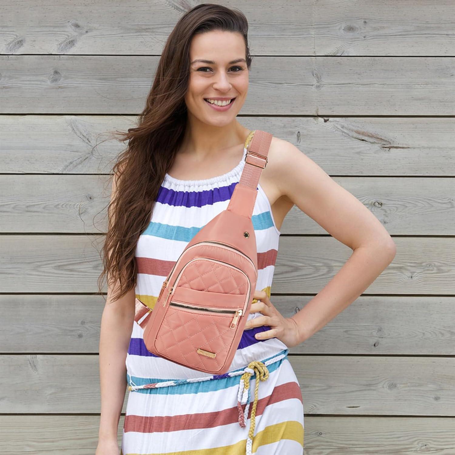 Mochila Bandolera Cruzada Rosa para Mujeres - Poliester Impermeable