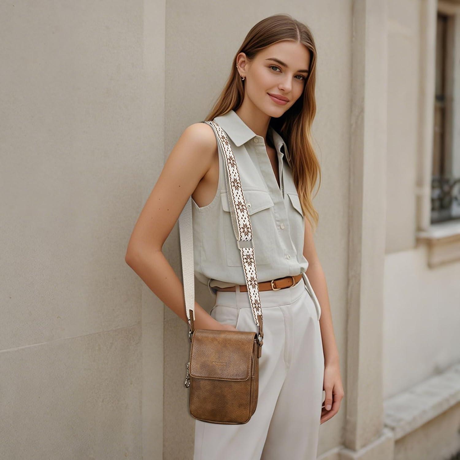 Bolso Cruzado de Cuero APHISON para Mujer con Ranuras para Tarjetas