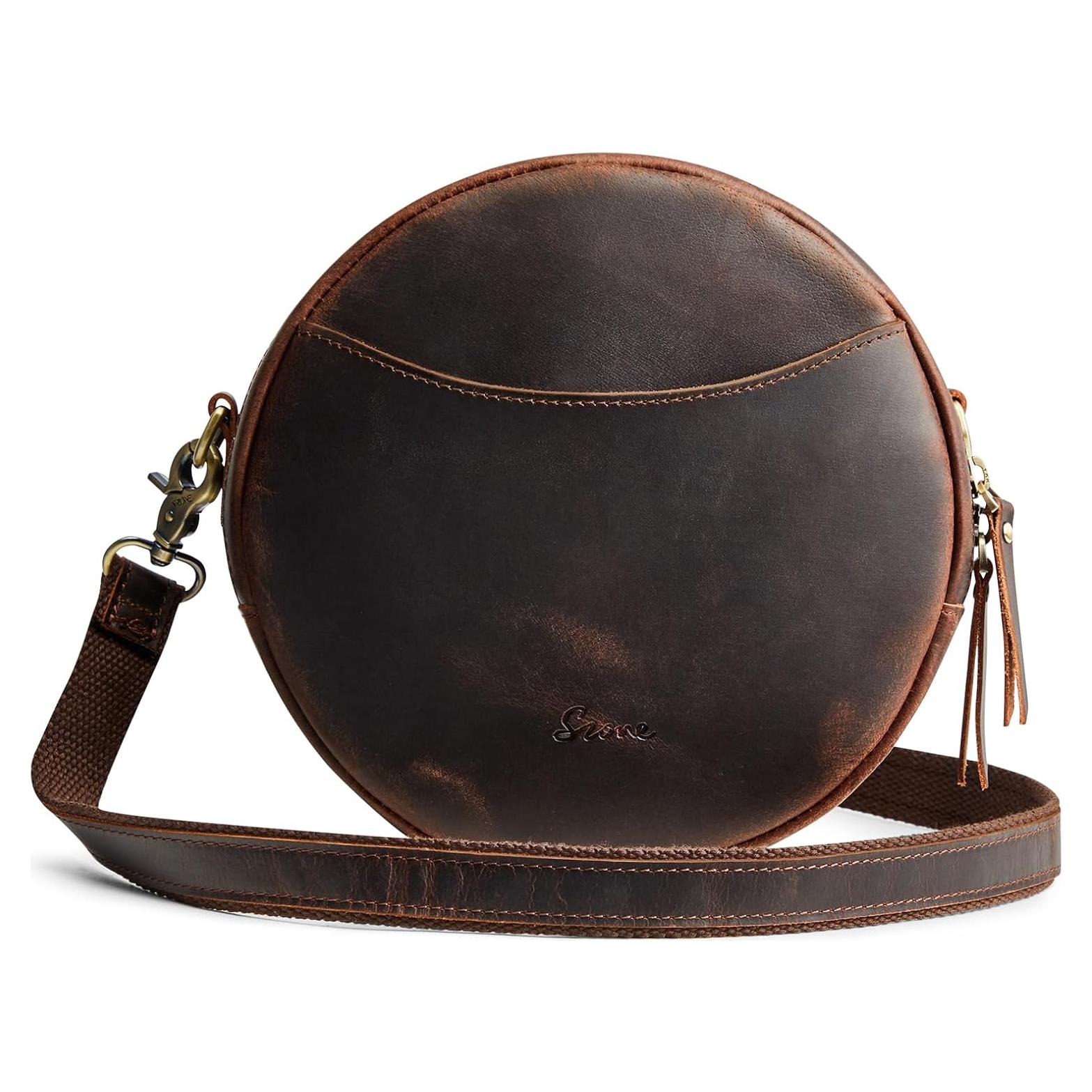 Bolso cruzado de cuero S-ZONE para mujer, marrón oscuro, 21x7.6cm