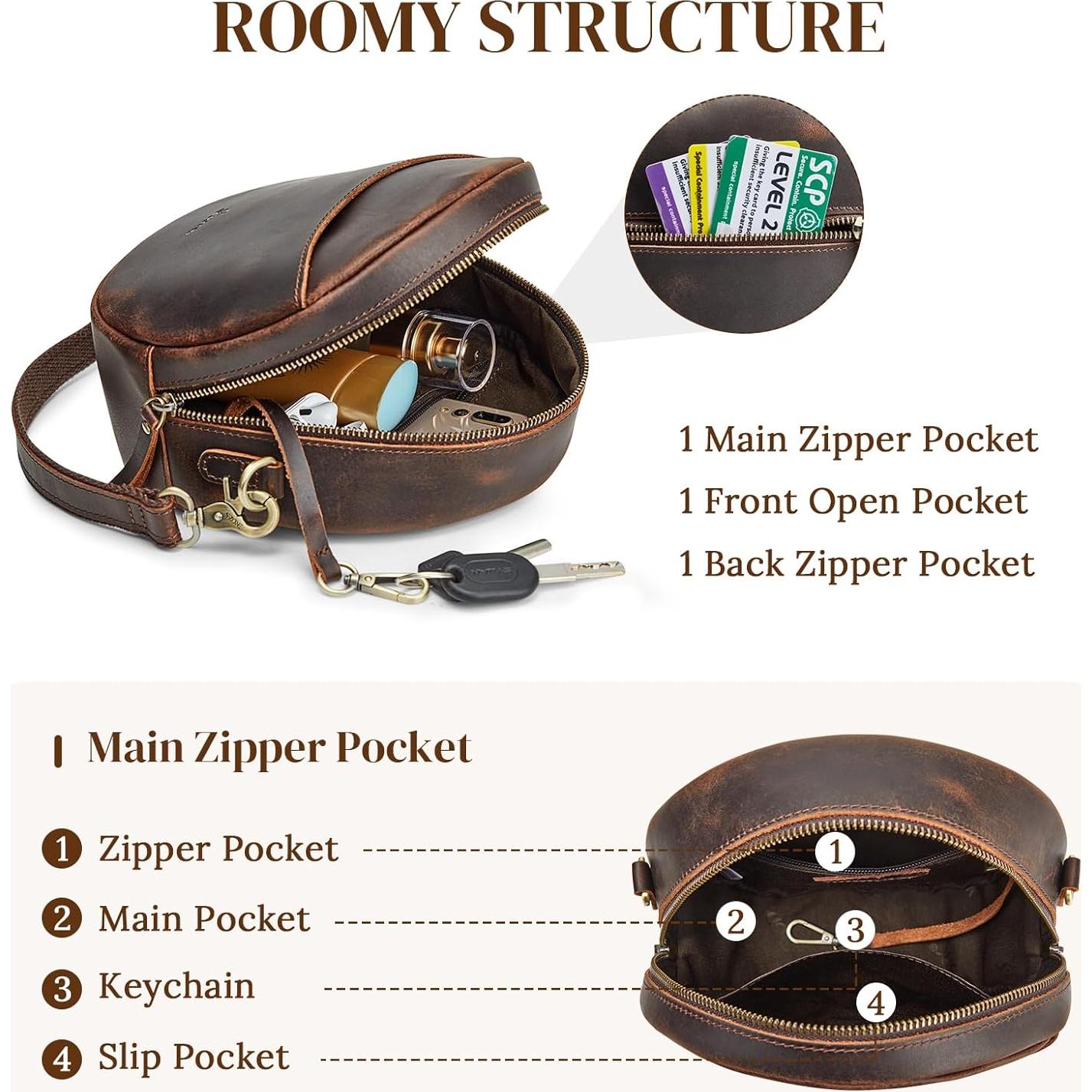 Bolso cruzado de cuero S-ZONE para mujer, marrón oscuro, 21x7.6cm