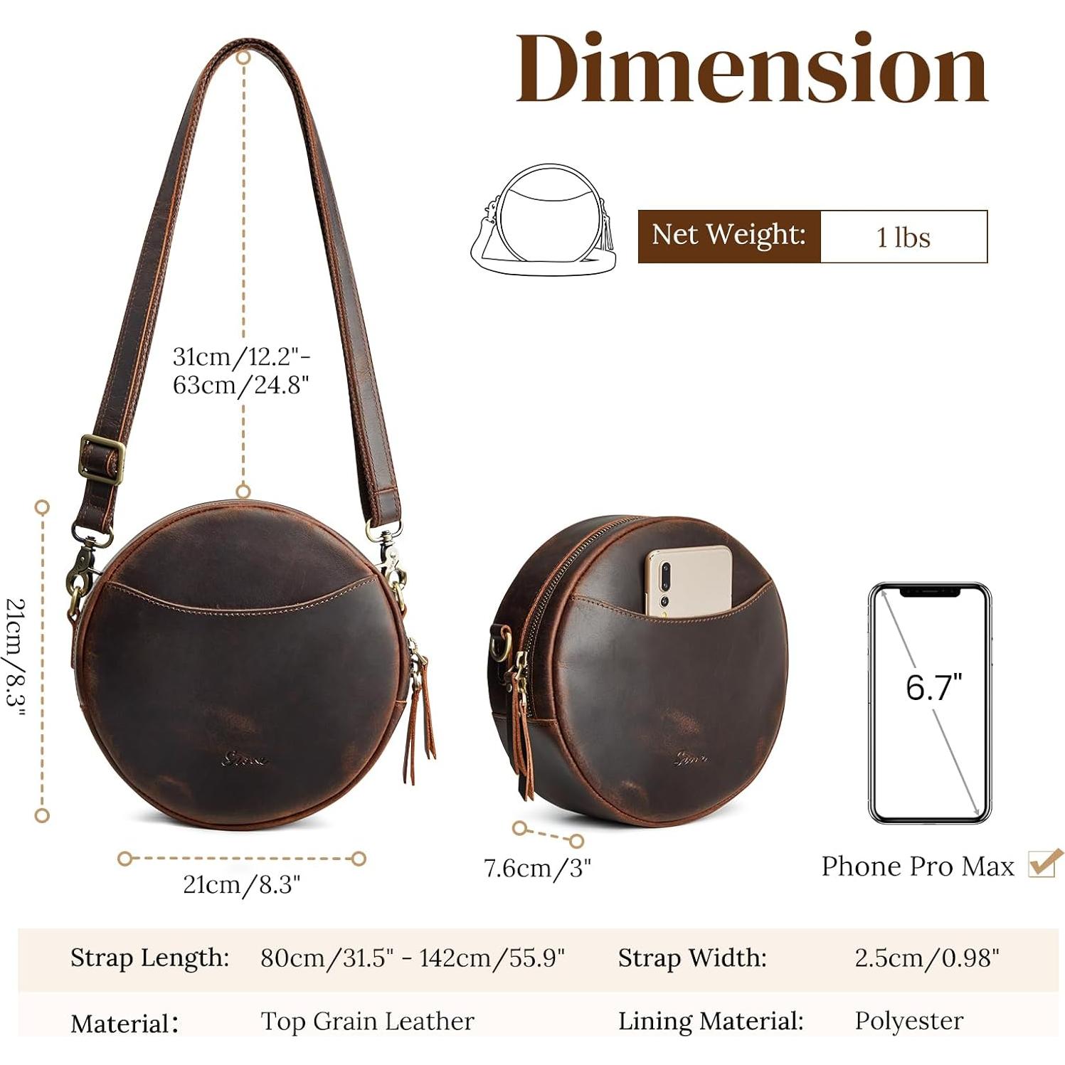 Bolso cruzado de cuero S-ZONE para mujer, marrón oscuro, 21x7.6cm