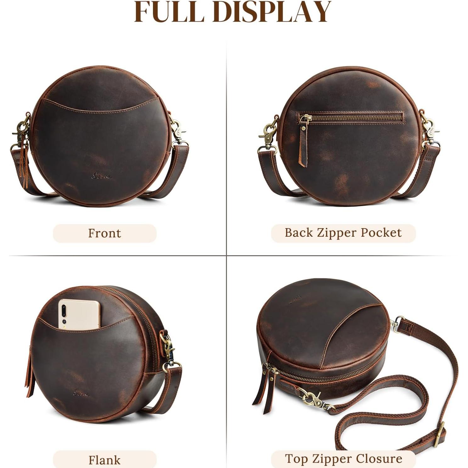 Bolso cruzado de cuero S-ZONE para mujer, marrón oscuro, 21x7.6cm