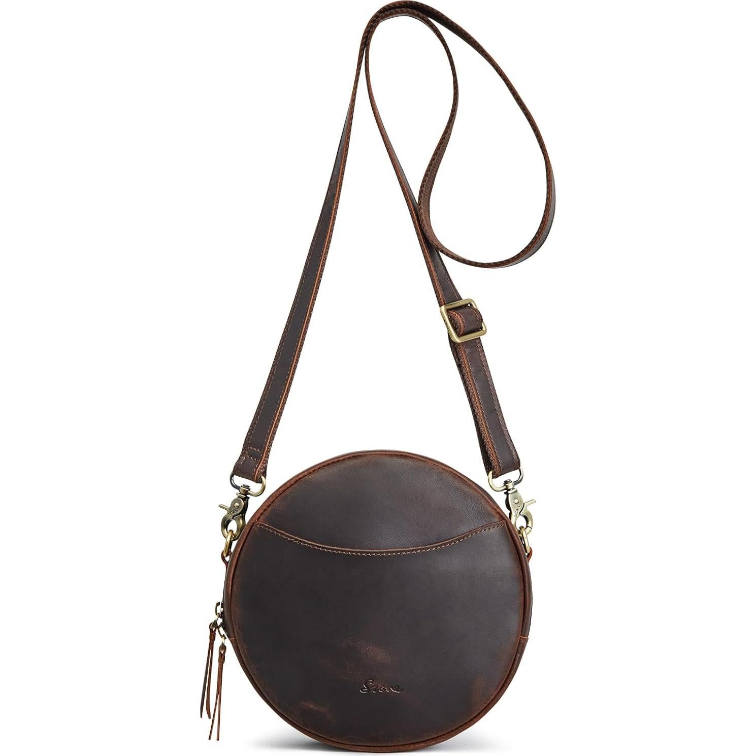 Bolso cruzado de cuero S-ZONE para mujer, marrón oscuro, 21x7.6cm