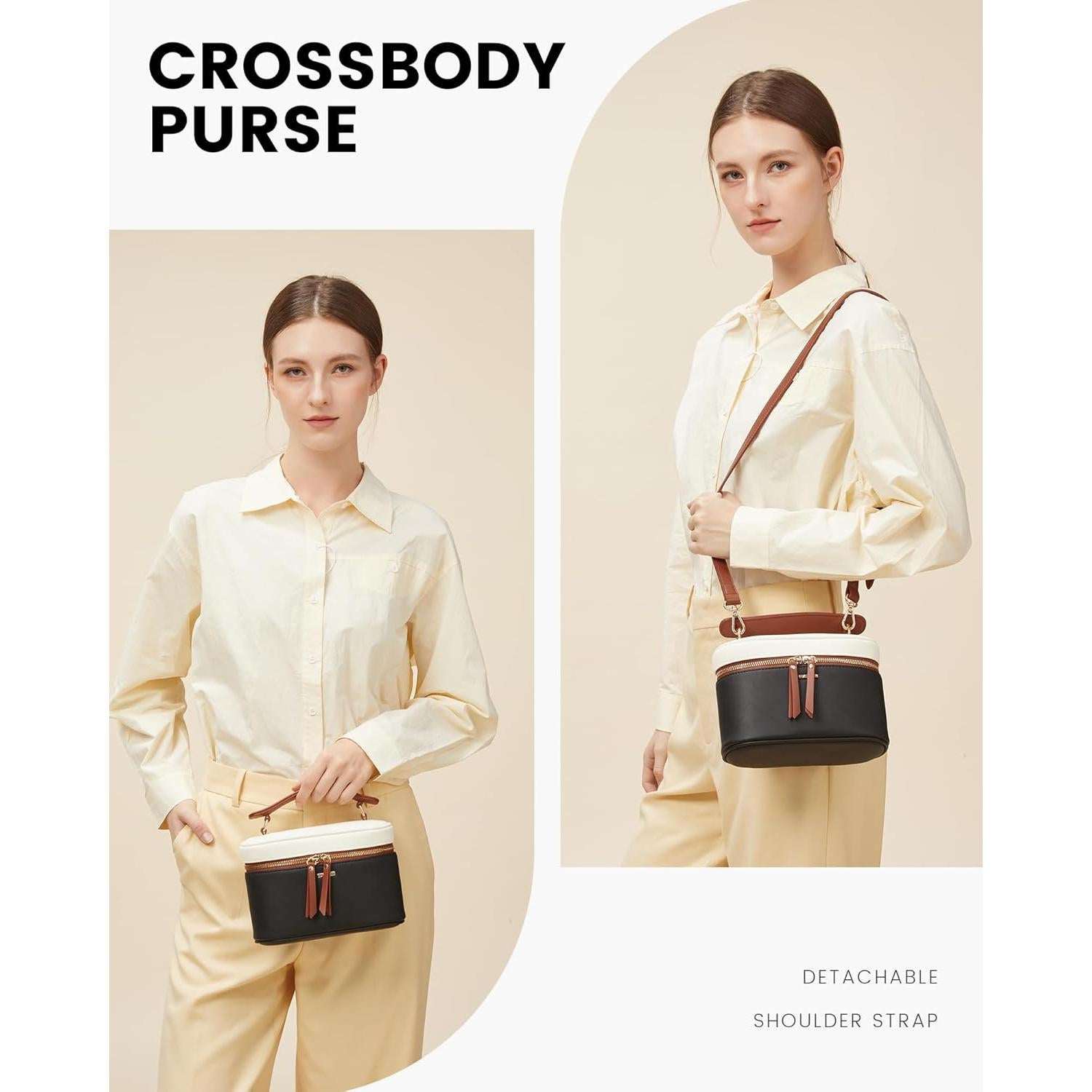 Bolso Cruzado LOVEVOOK para Mujer - Cuero PU, 20 cm, Negro-Blanco-Marrón