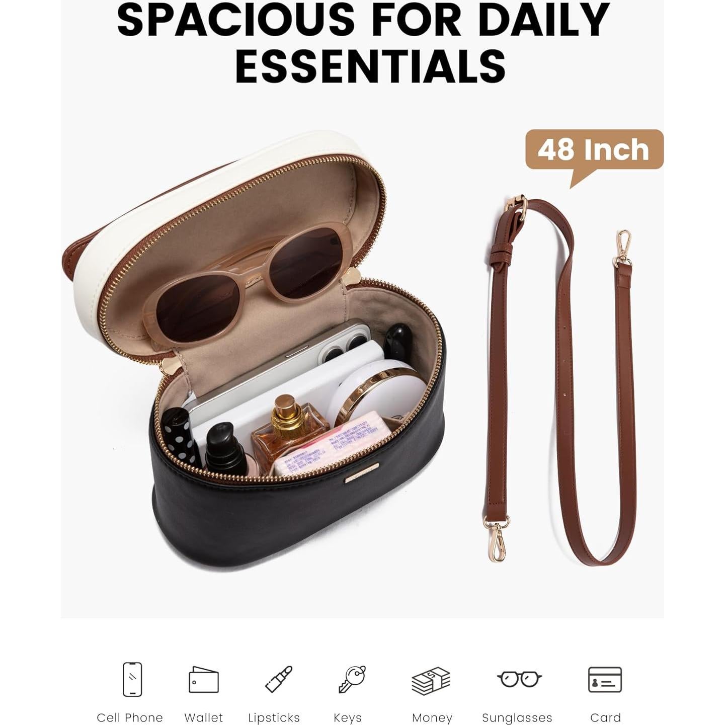 Bolso Cruzado LOVEVOOK para Mujer - Cuero PU, 20 cm, Negro-Blanco-Marrón