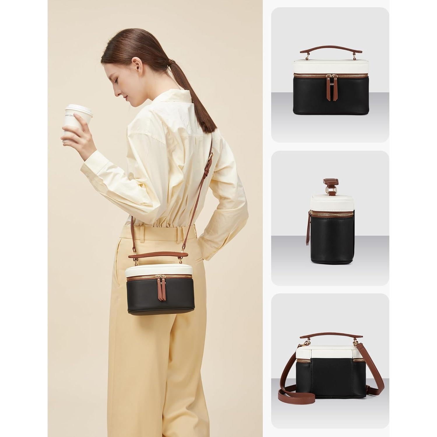 Bolso Cruzado LOVEVOOK para Mujer - Cuero PU, 20 cm, Negro-Blanco-Marrón