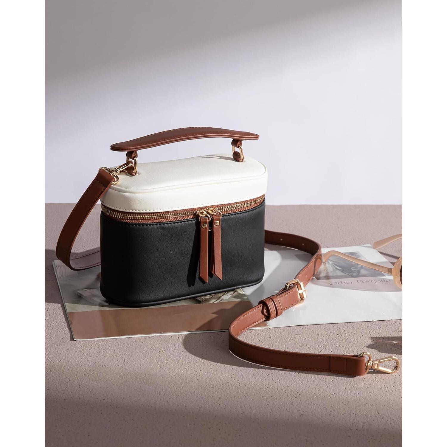 Bolso Cruzado LOVEVOOK para Mujer - Cuero PU, 20 cm, Negro-Blanco-Marrón