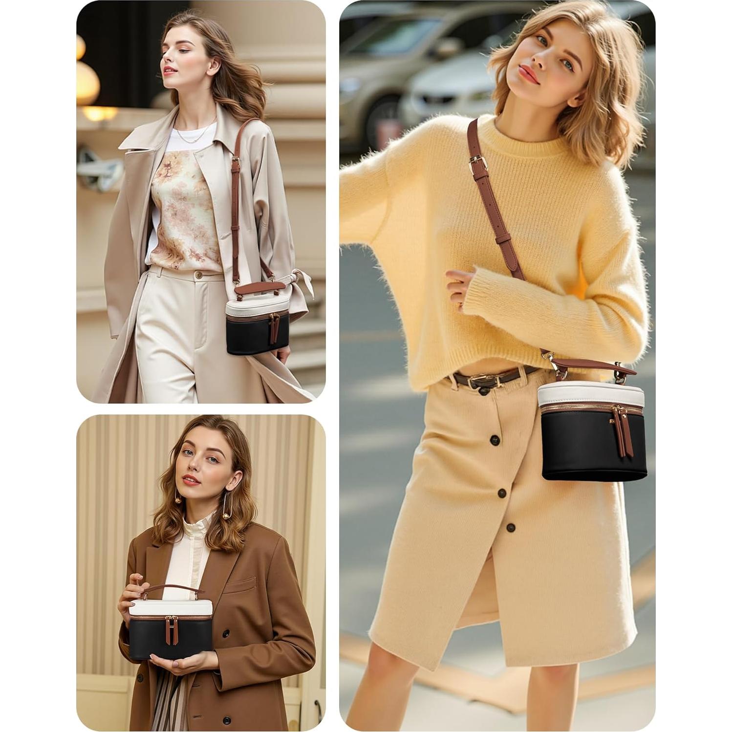 Bolso Cruzado LOVEVOOK para Mujer - Cuero PU, 20 cm, Negro-Blanco-Marrón