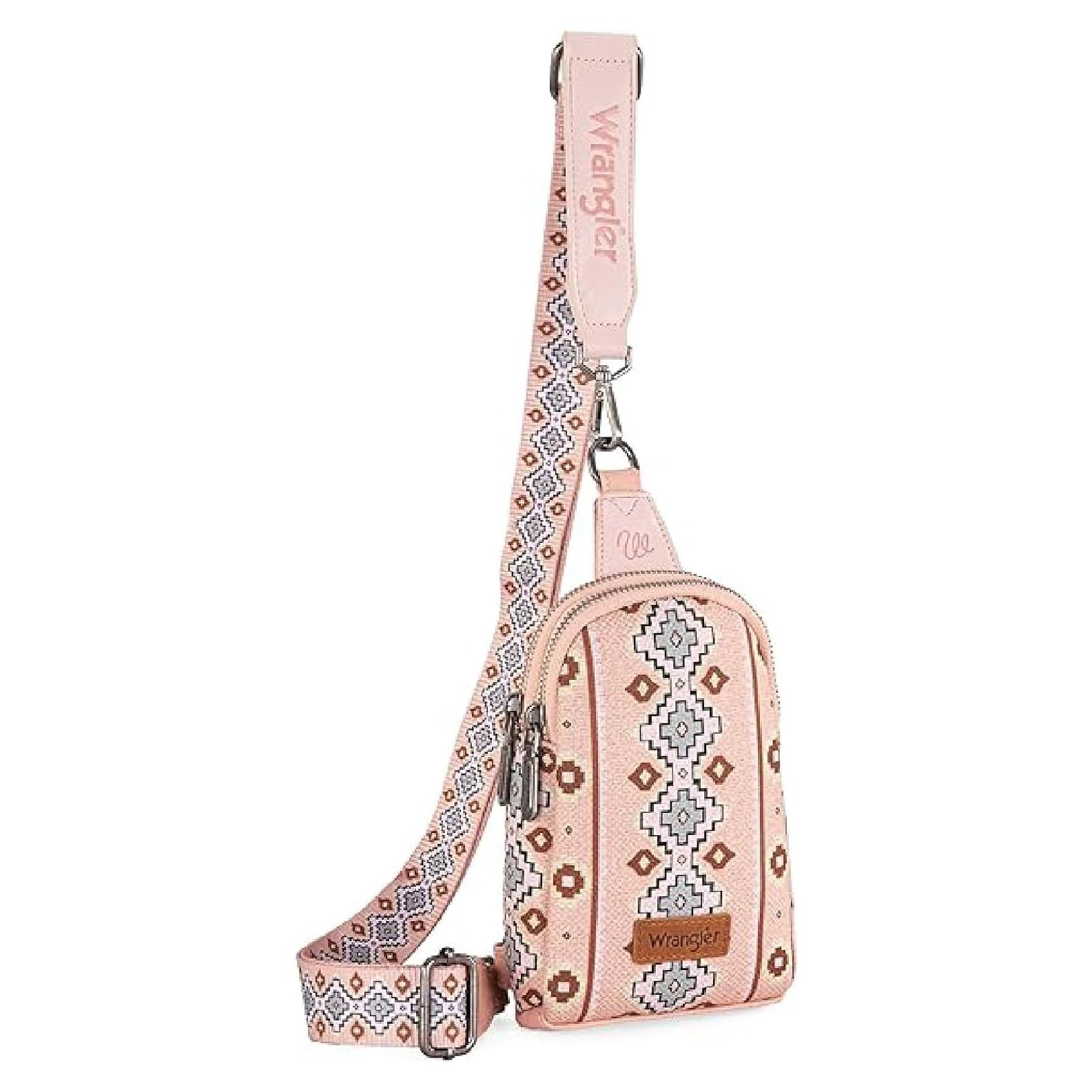 Bolso Cruzado Wrangler Azteca Rosa Claro 19x14cm Doble Capa