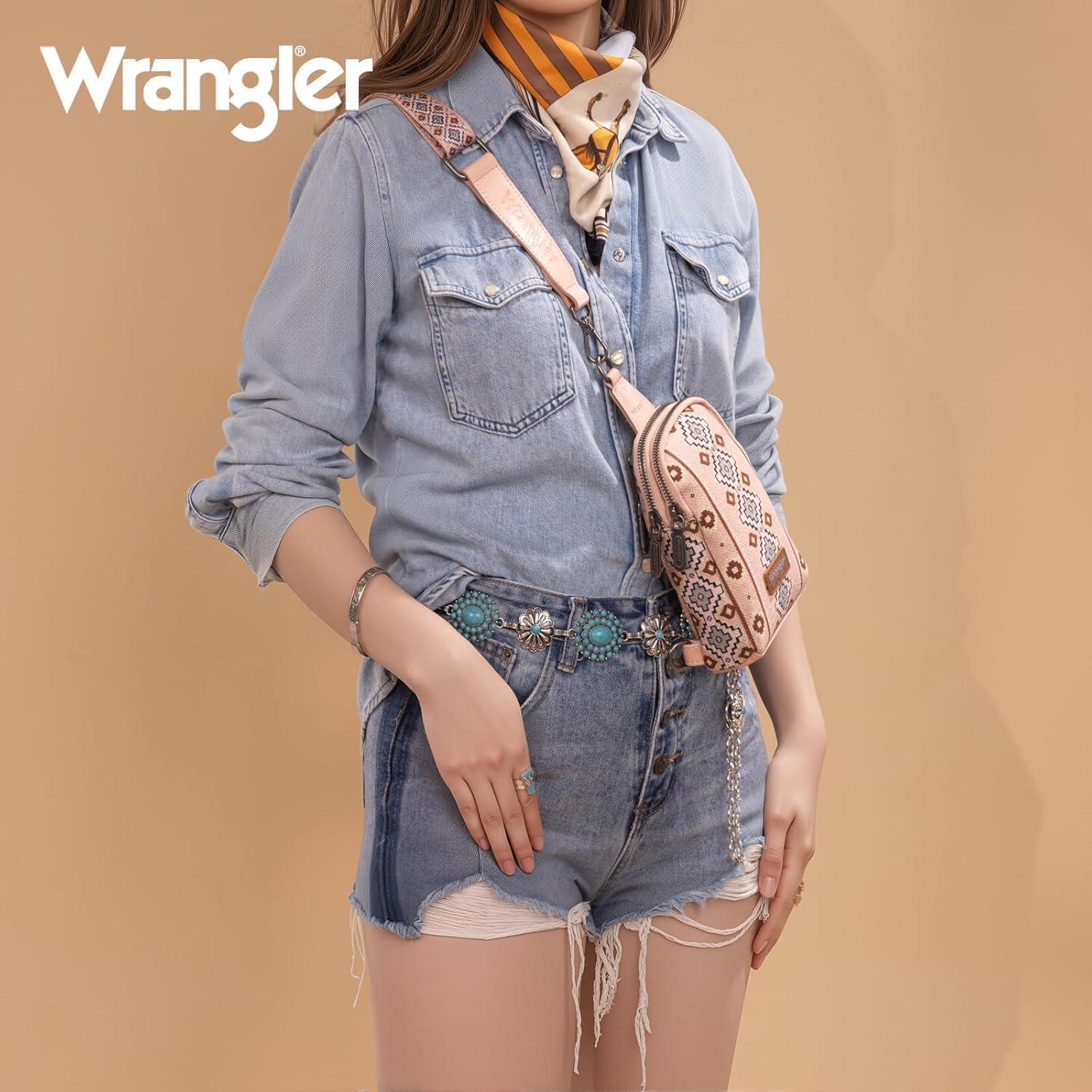 Bolso Cruzado Wrangler Azteca Rosa Claro 19x14cm Doble Capa