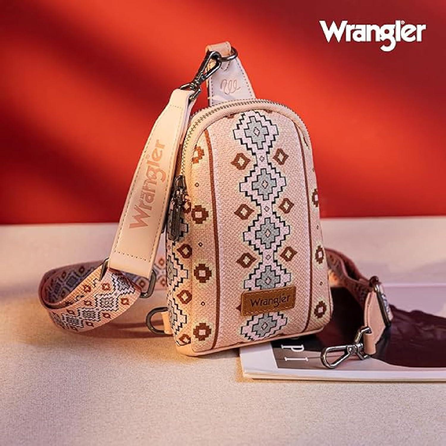 Bolso Cruzado Wrangler Azteca Rosa Claro 19x14cm Doble Capa