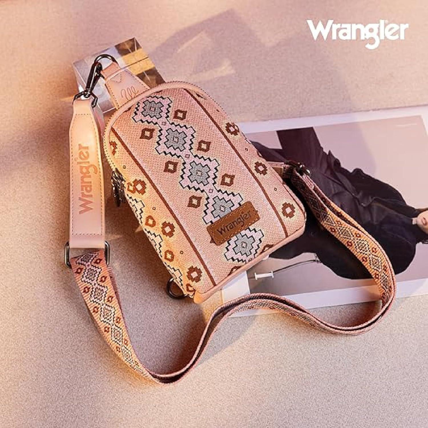 Bolso Cruzado Wrangler Azteca Rosa Claro 19x14cm Doble Capa