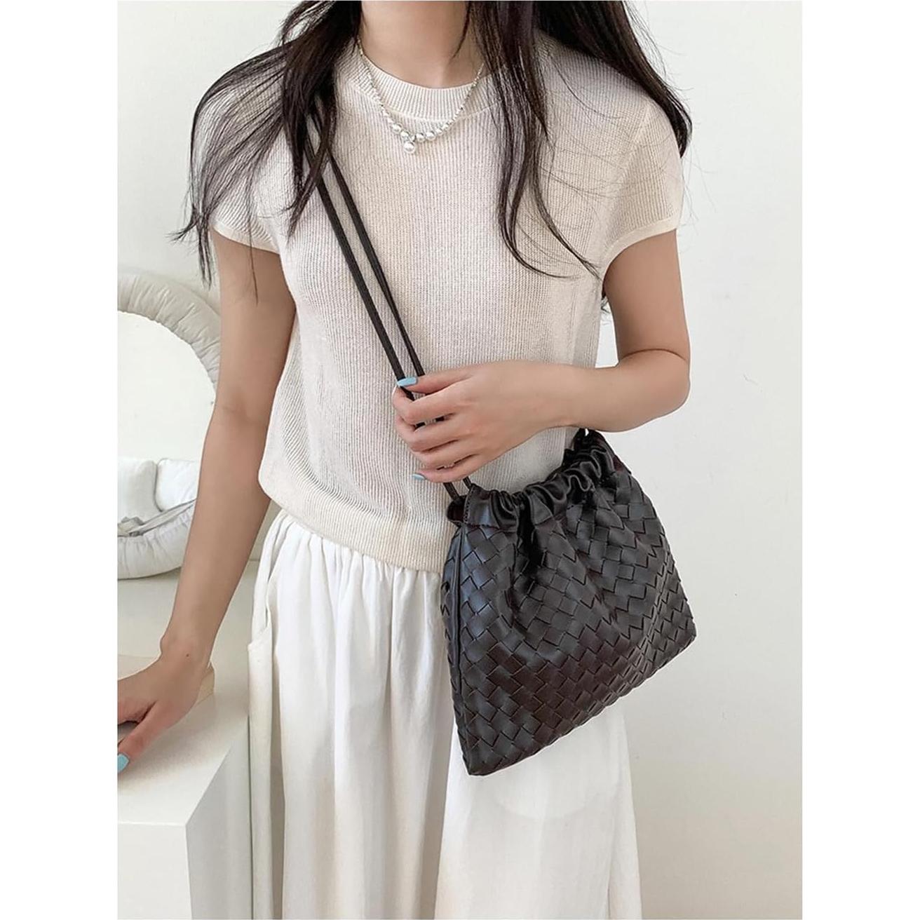 Bolso Cruzado Grande de Cuero Vegano para Mujeres - Negro