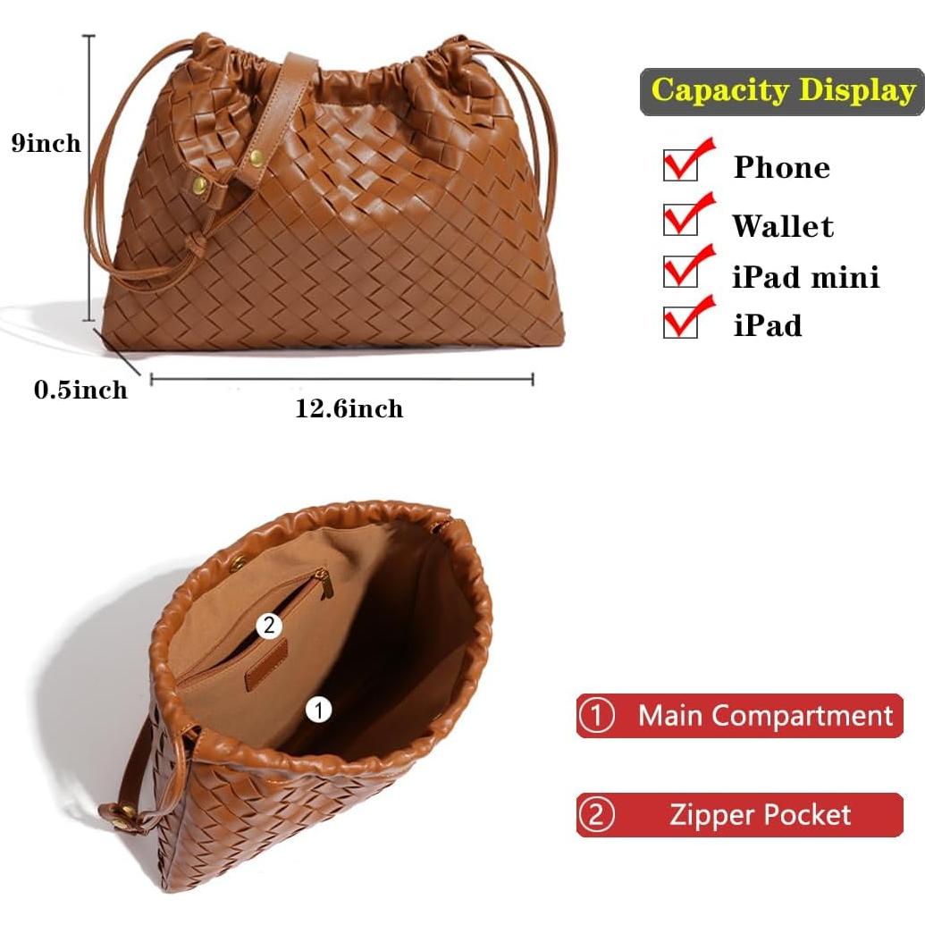 Bolso Cruzado Grande de Cuero Vegano para Mujeres - Negro