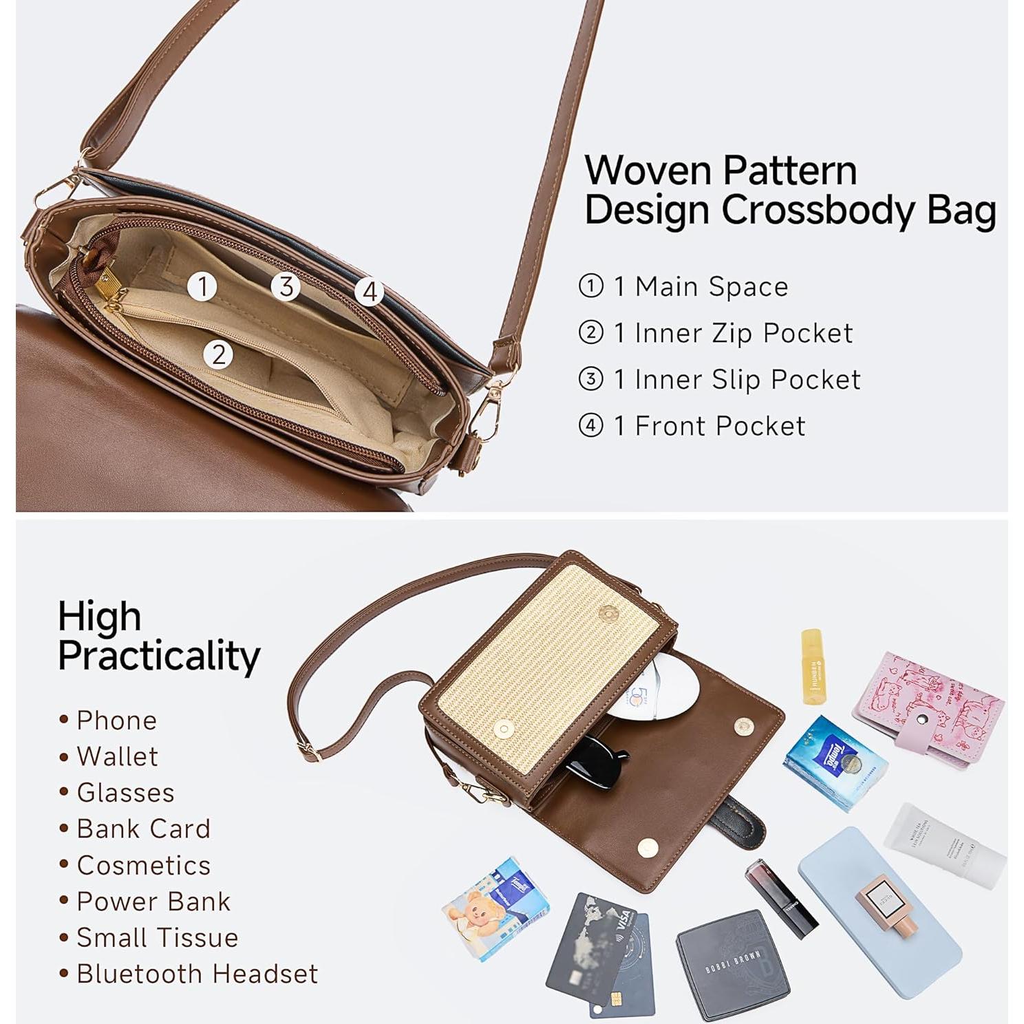 Bolso de paja cruzado IDELCHOIS para mujer, marrón, 21.6x7.9x14 cm