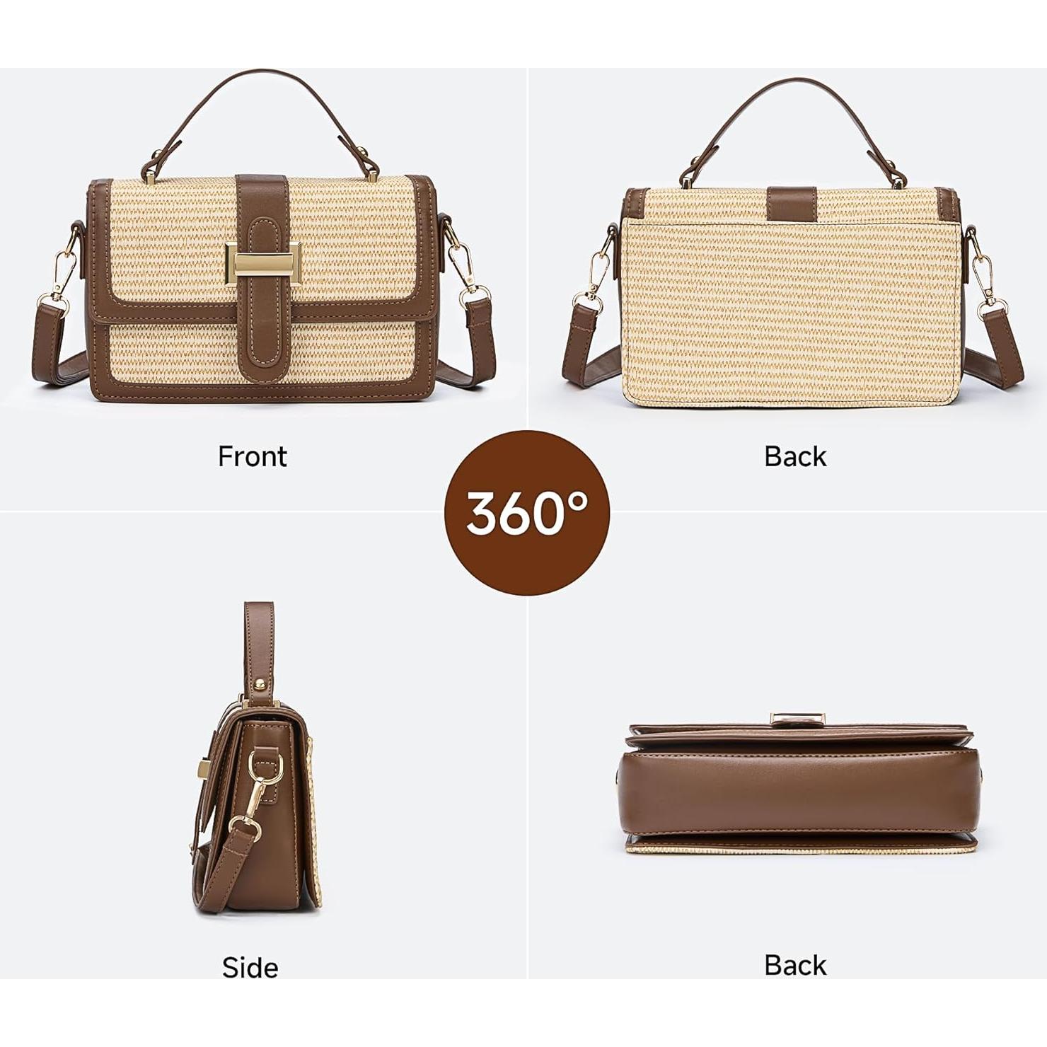 Bolso de paja cruzado IDELCHOIS para mujer, marrón, 21.6x7.9x14 cm