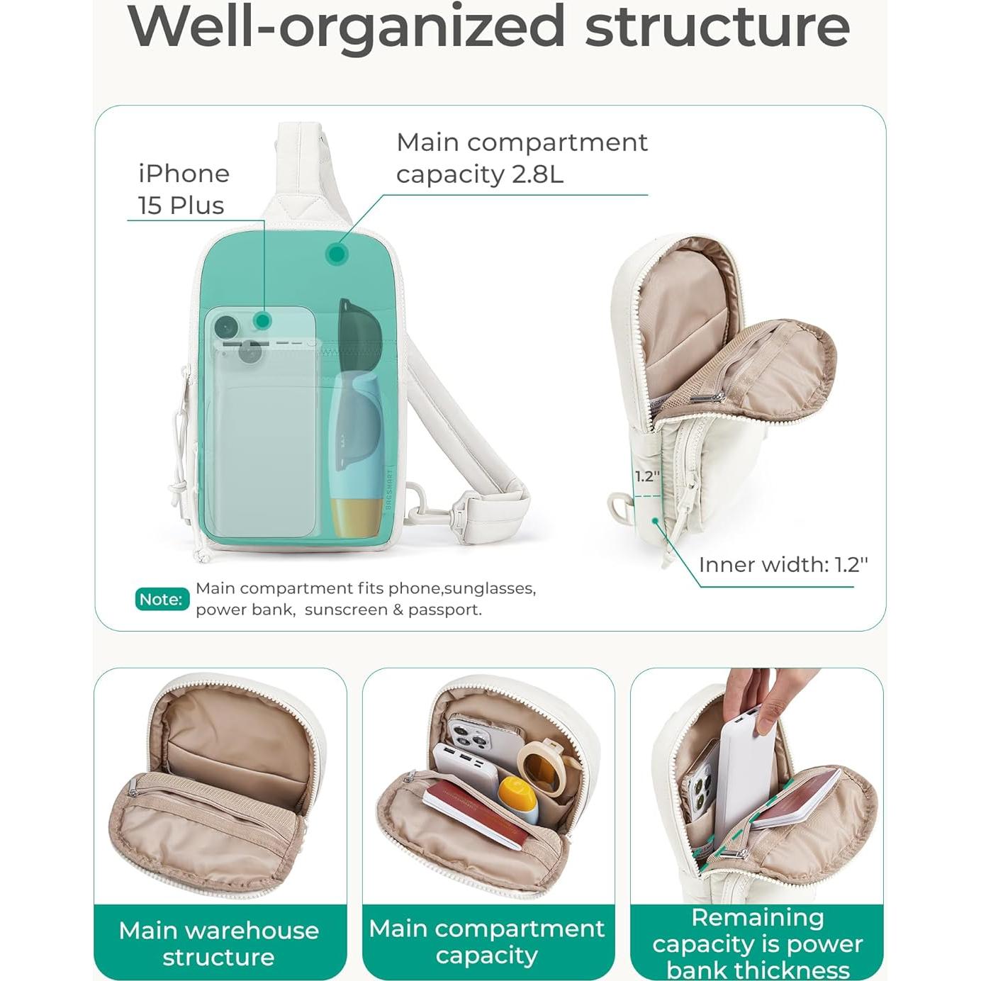 Bolsa Cruzada BAGSMART para Mujeres Marrón 2.8L 18x26cm