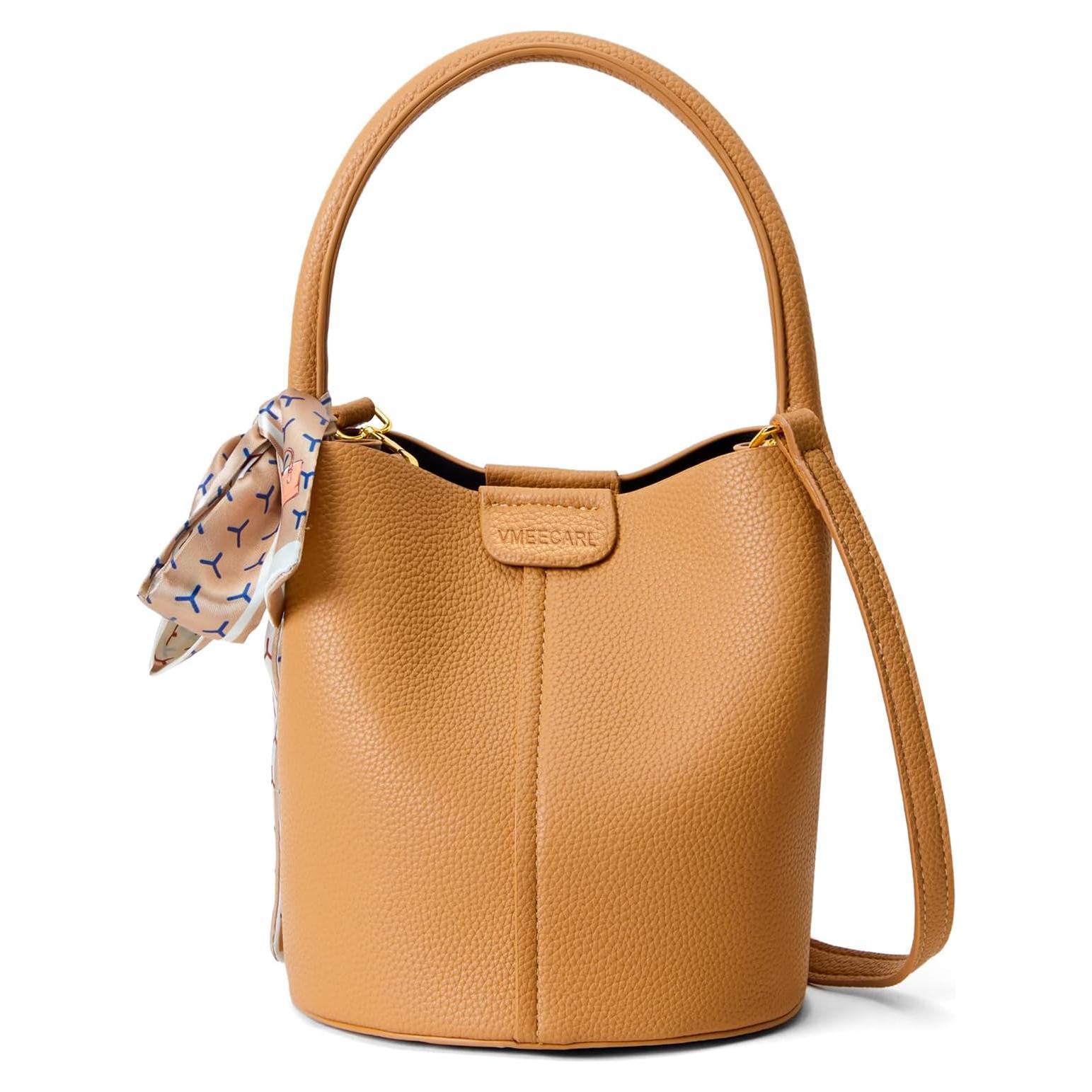 Bolso Bucket Cruzado de Cuero Vegano para Mujeres Marrón