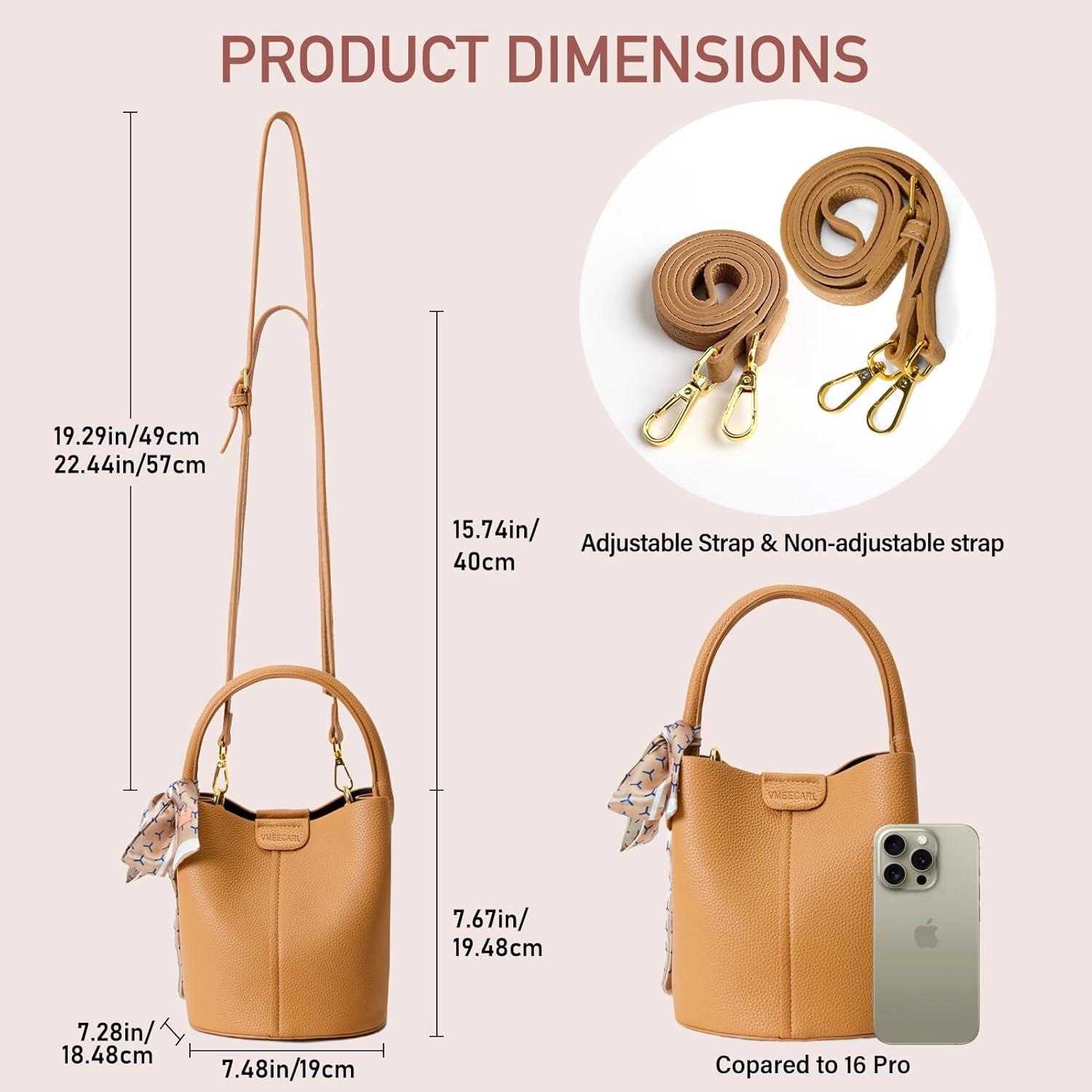 Bolso Bucket Cruzado de Cuero Vegano para Mujeres Marrón