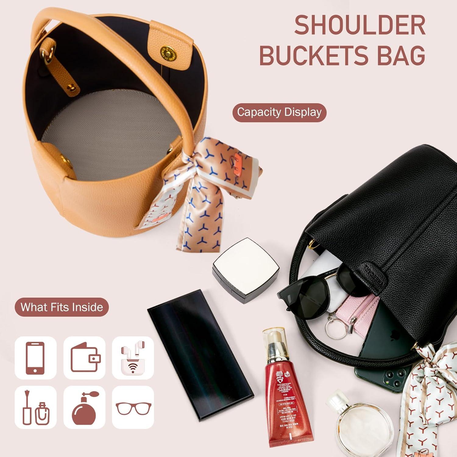 Bolso Bucket Cruzado de Cuero Vegano para Mujeres Marrón