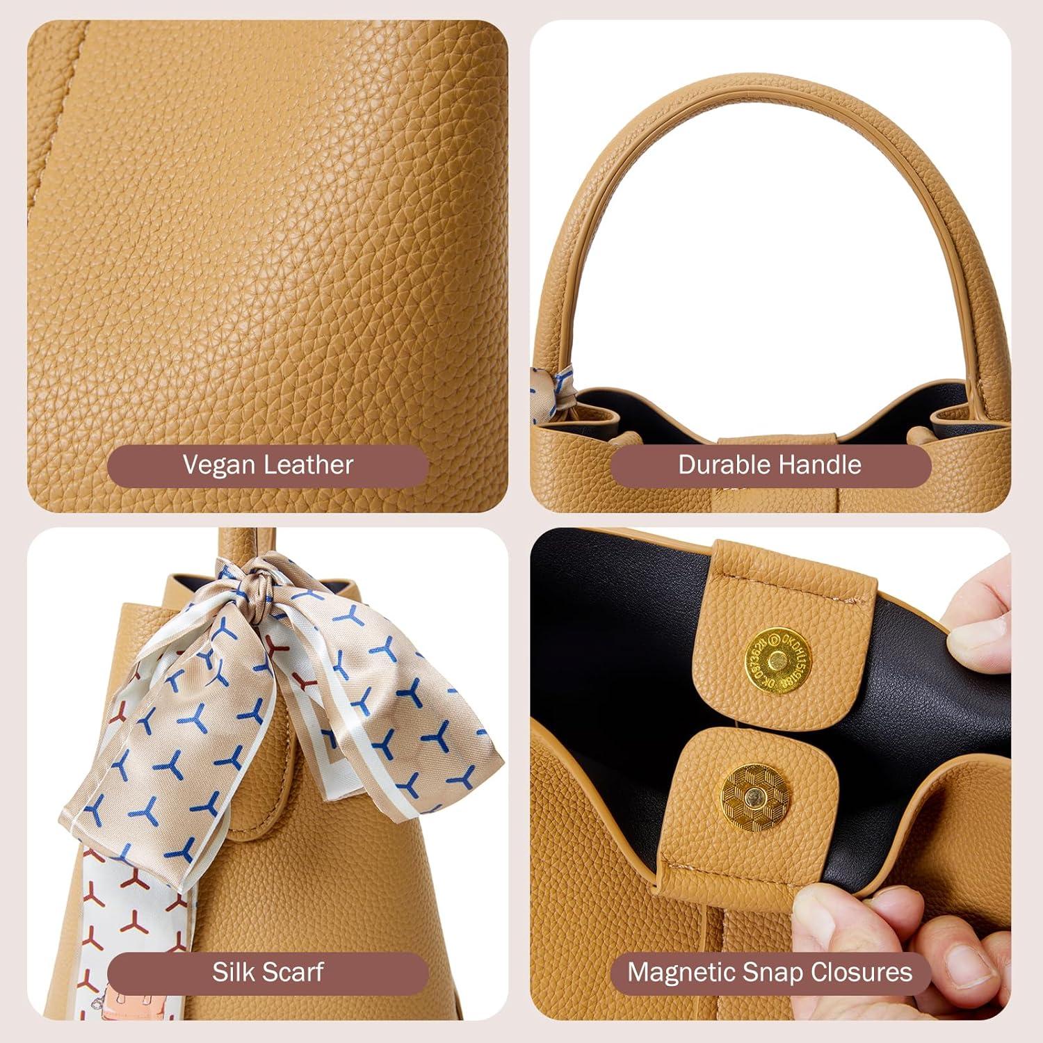 Bolso Bucket Cruzado de Cuero Vegano para Mujeres Marrón