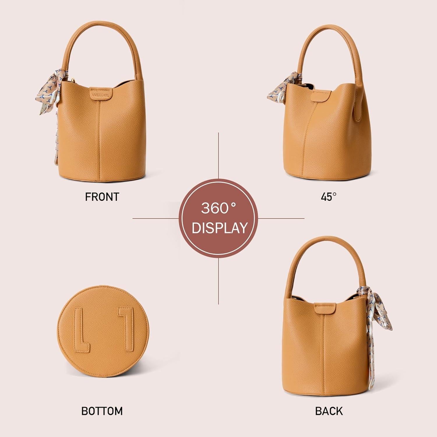 Bolso Bucket Cruzado de Cuero Vegano para Mujeres Marrón