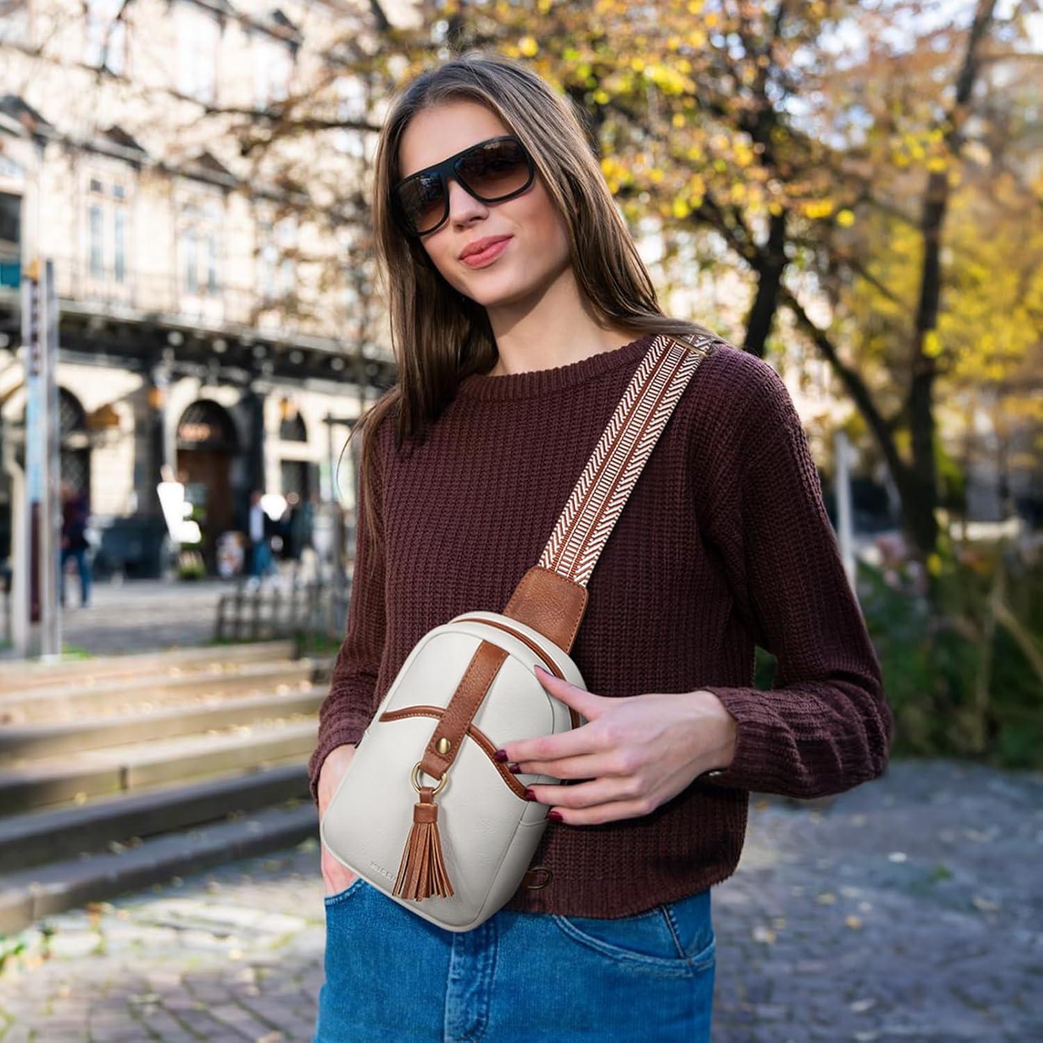 Bolso Bandolera Pequeño Missnine de Cuero Sintético Beige