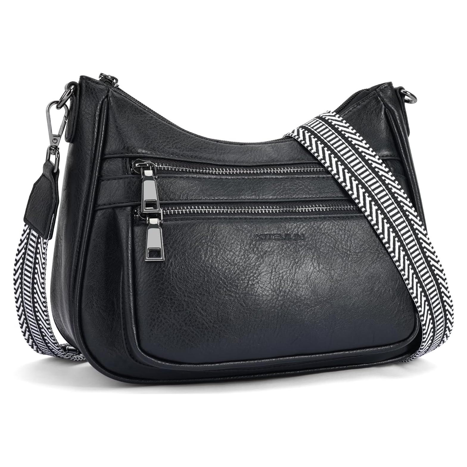 Bolso Cruzado de Cuero Vegano KITEVIUN Negro 29x9.5x21.5 cm