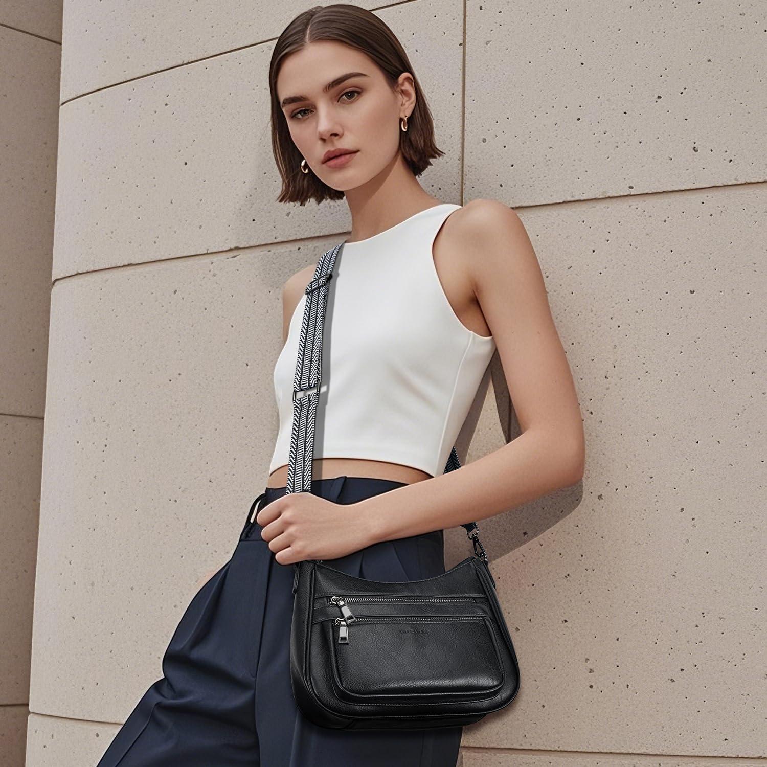 Bolso Cruzado de Cuero Vegano KITEVIUN Negro 29x9.5x21.5 cm