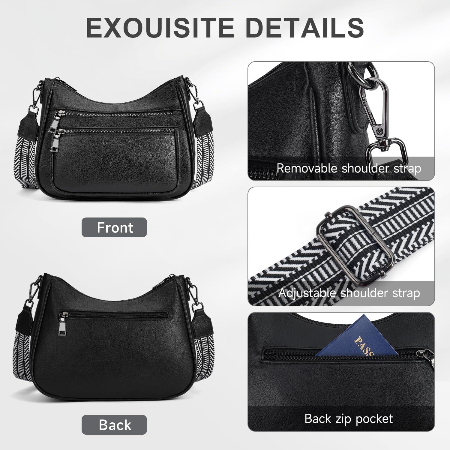 Bolso Cruzado de Cuero Vegano KITEVIUN Negro 29x9.5x21.5 cm