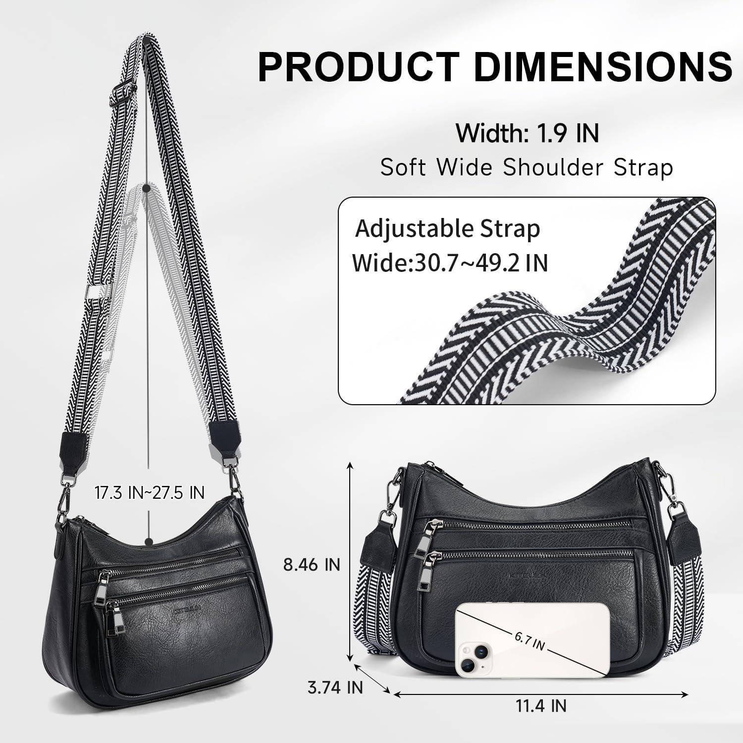 Bolso Cruzado de Cuero Vegano KITEVIUN Negro 29x9.5x21.5 cm