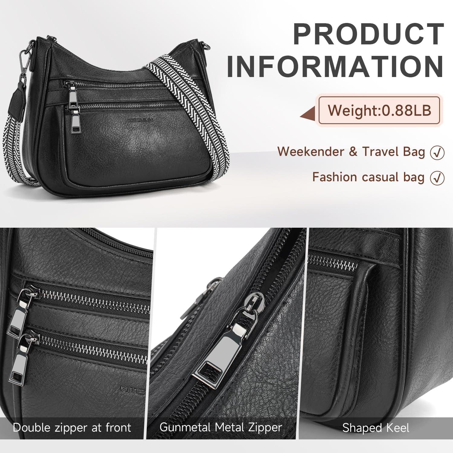 Bolso Cruzado de Cuero Vegano KITEVIUN Negro 29x9.5x21.5 cm