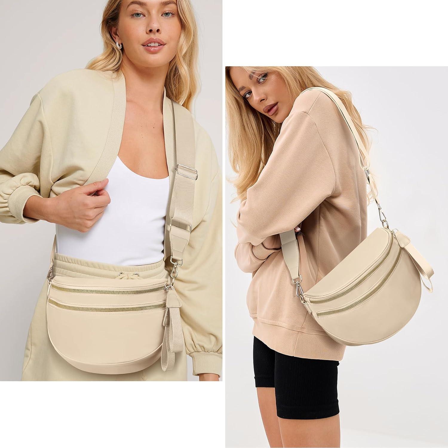 Bolso de Cintura para Mujeres Beige de Nailon 31x14x22 cm