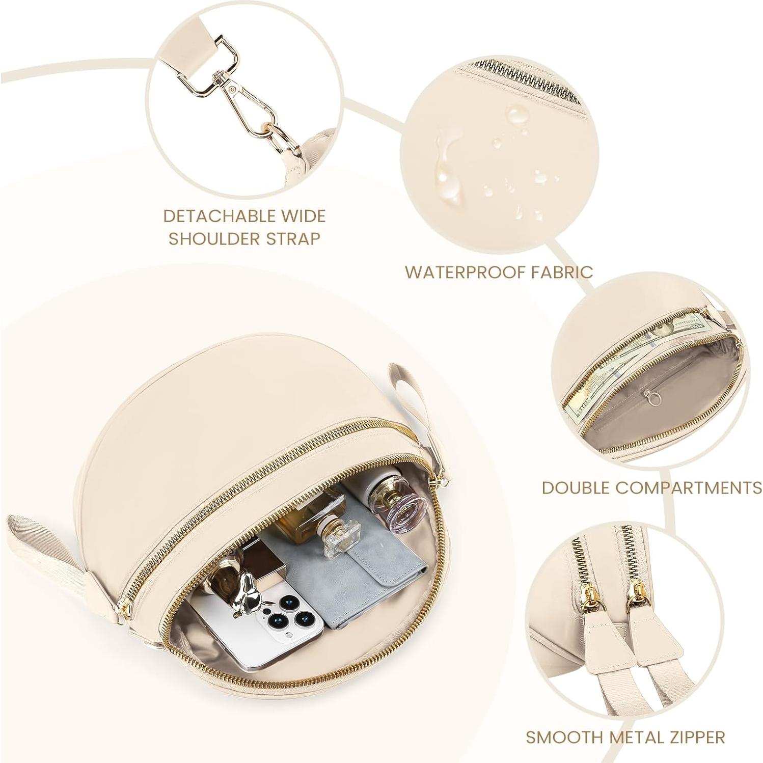 Bolso de Cintura para Mujeres Beige de Nailon 31x14x22 cm