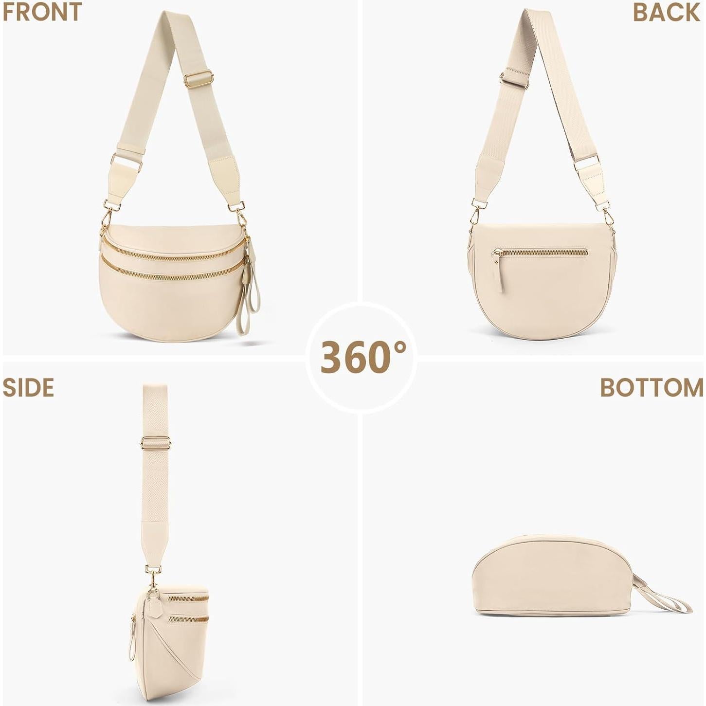Bolso de Cintura para Mujeres Beige de Nailon 31x14x22 cm