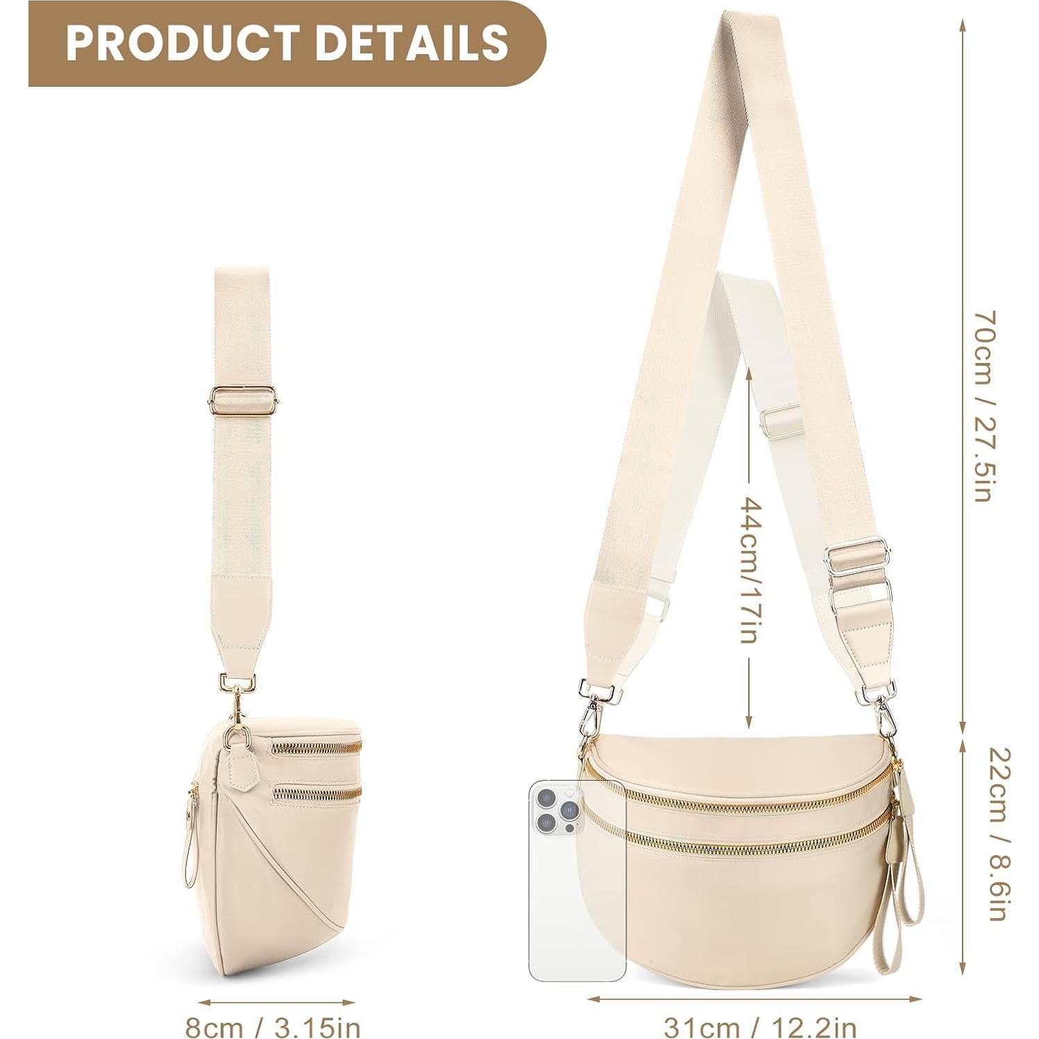Bolso de Cintura para Mujeres Beige de Nailon 31x14x22 cm