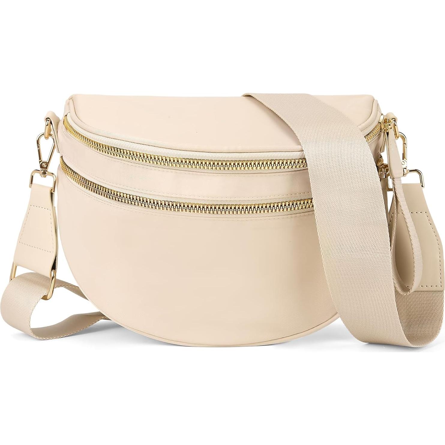Bolso de Cintura para Mujeres Beige de Nailon 31x14x22 cm