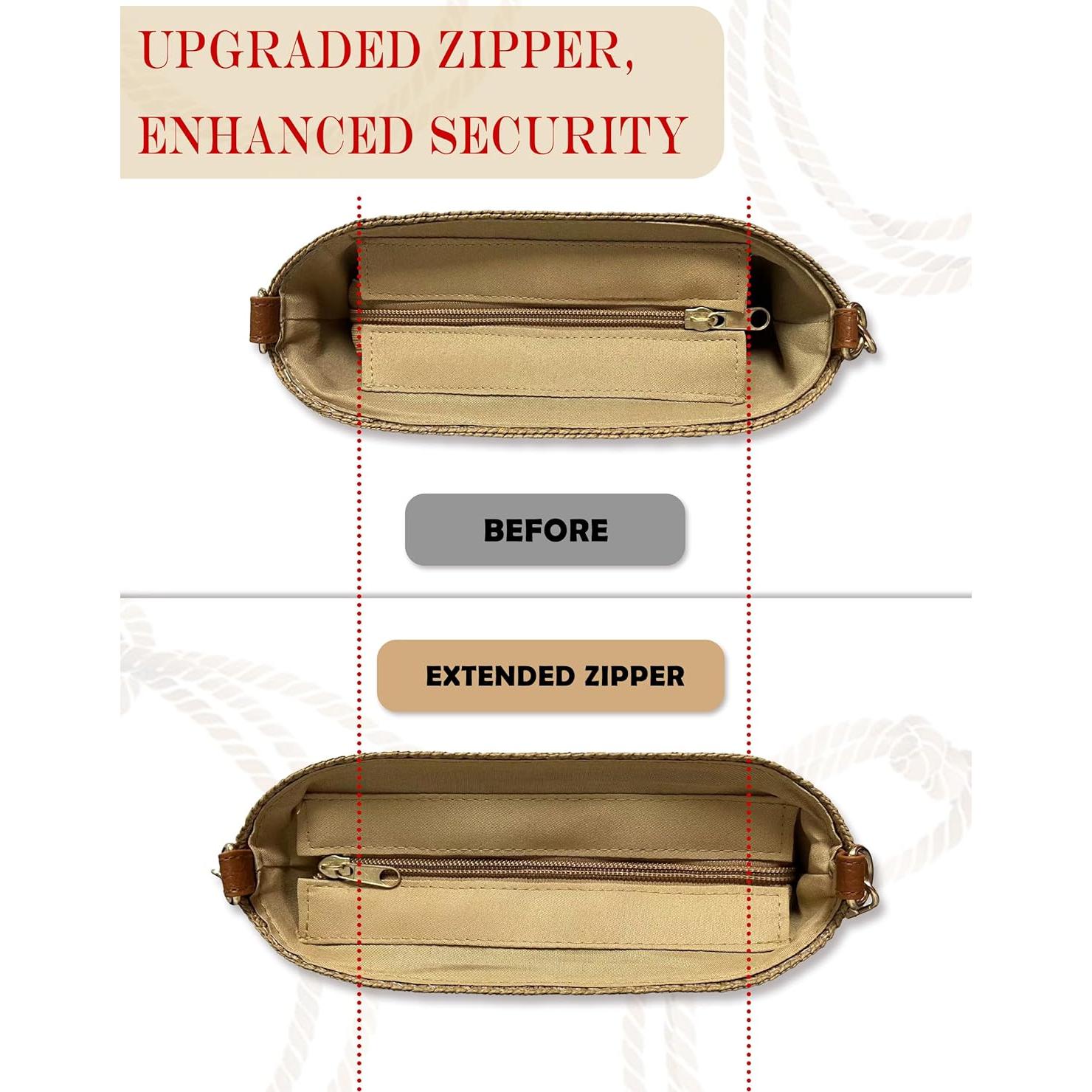 Bolso Cruzado de Paja para Mujeres Rayas Beige-Café 23x15cm