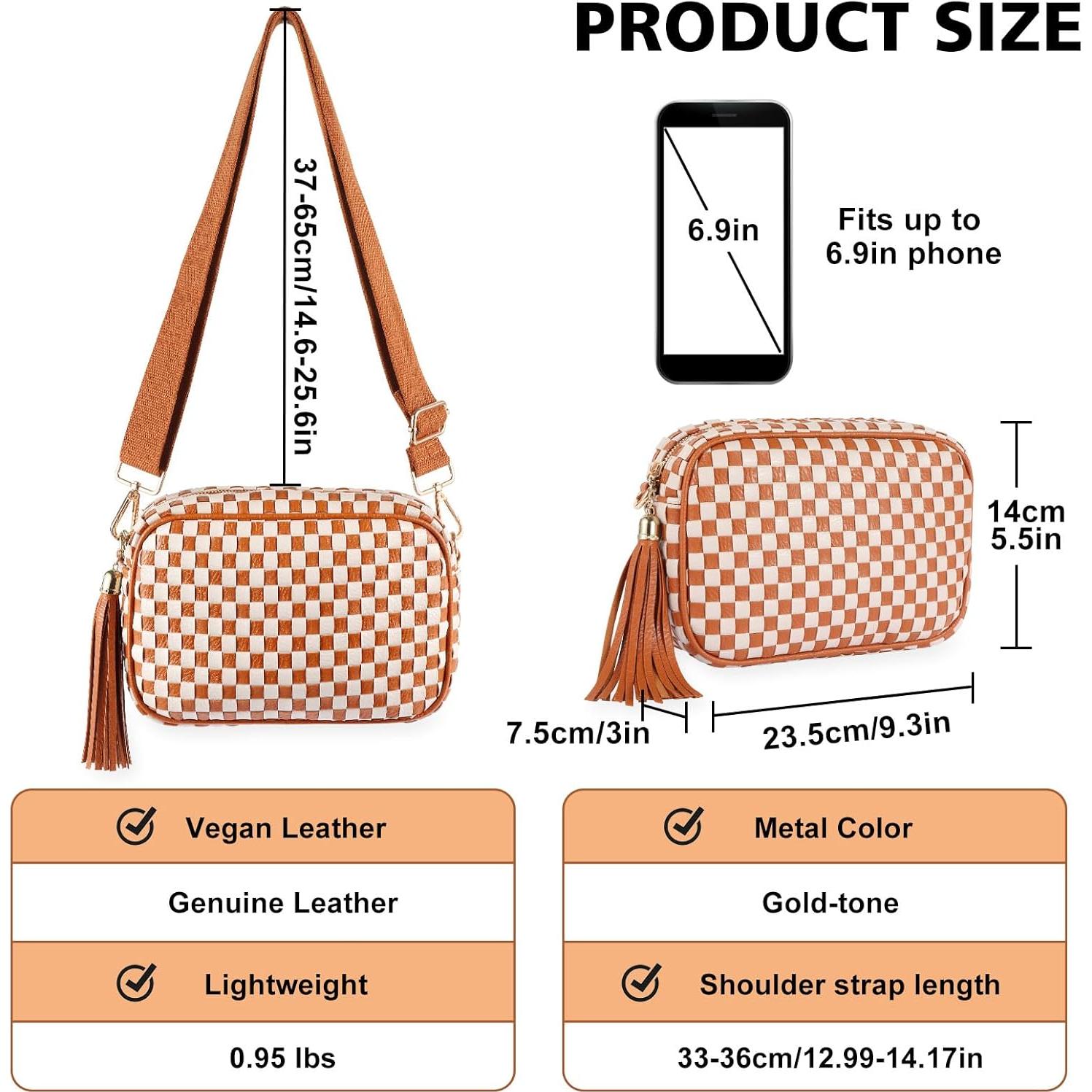 Bolso Cruzado Tejido de Cuero Vegano para Mujeres 24x6.5x17cm