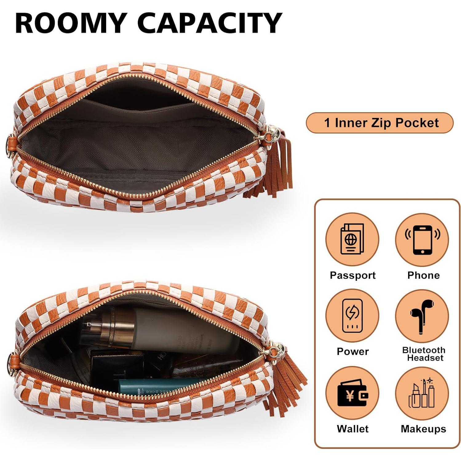 Bolso Cruzado Tejido de Cuero Vegano para Mujeres 24x6.5x17cm